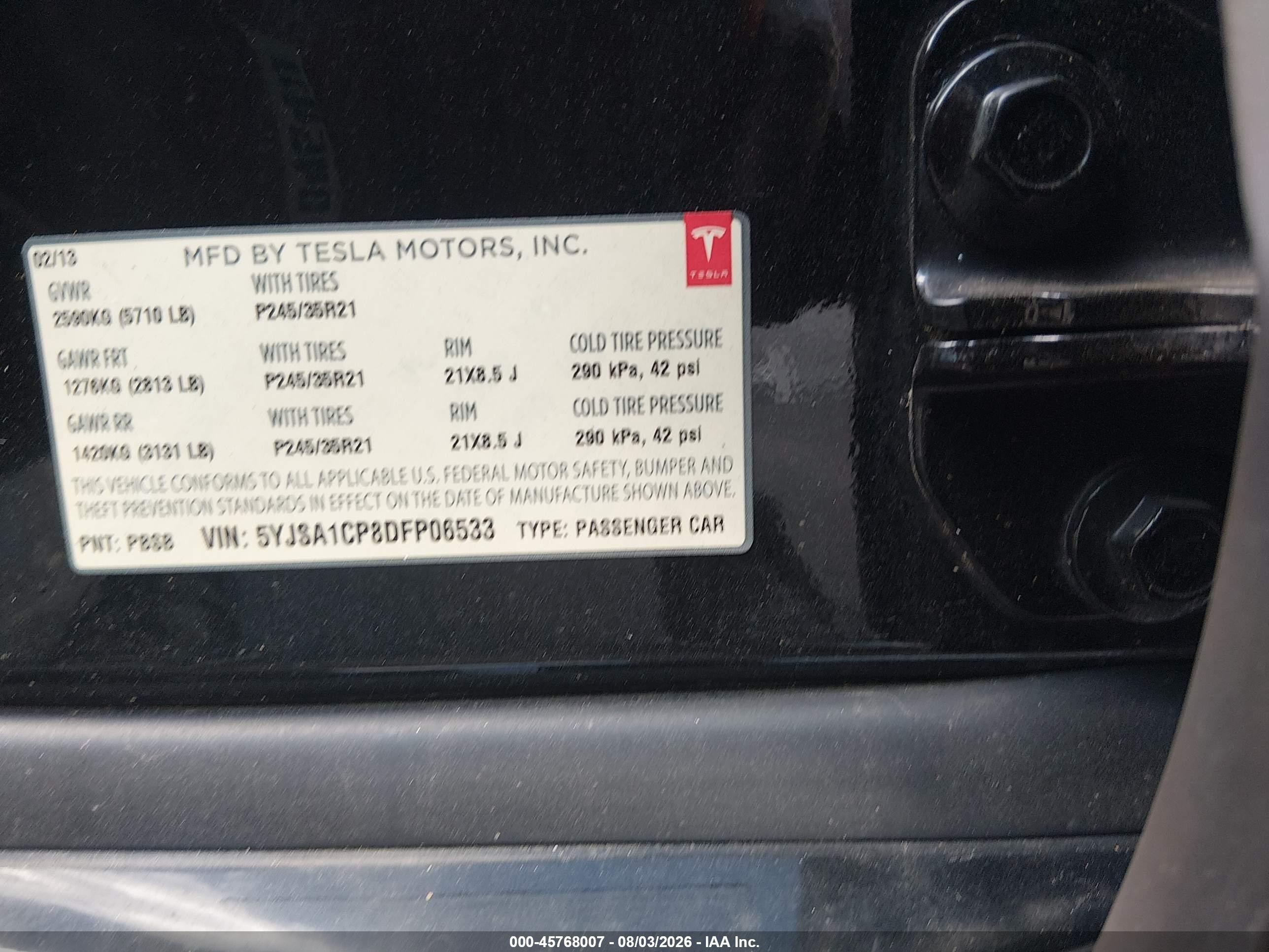 2013 Tesla Model S Performance Black vin: 5YJSA1CP8DFP06533