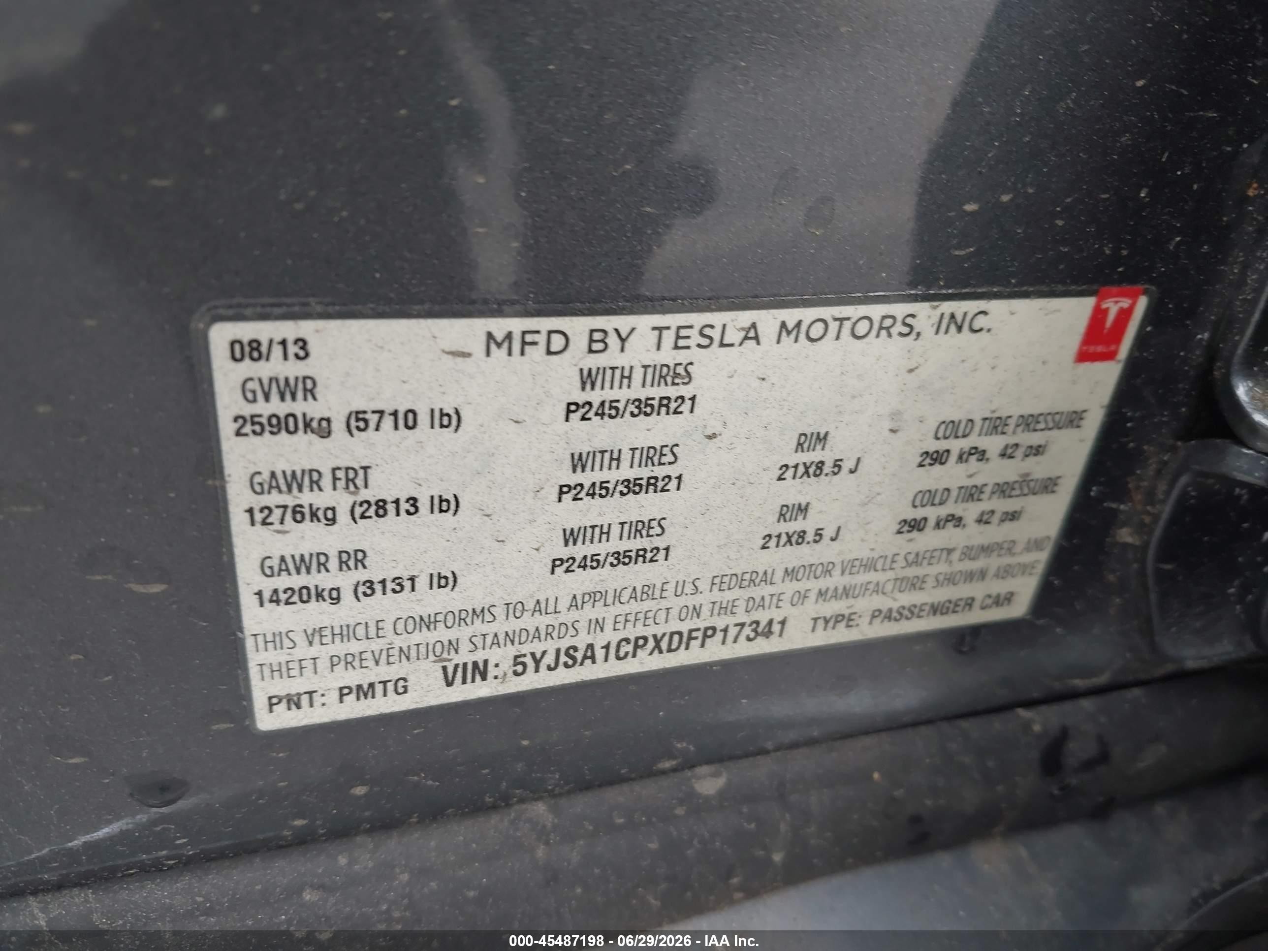 2013 Tesla Model S Performance Gray vin: 5YJSA1CPXDFP17341