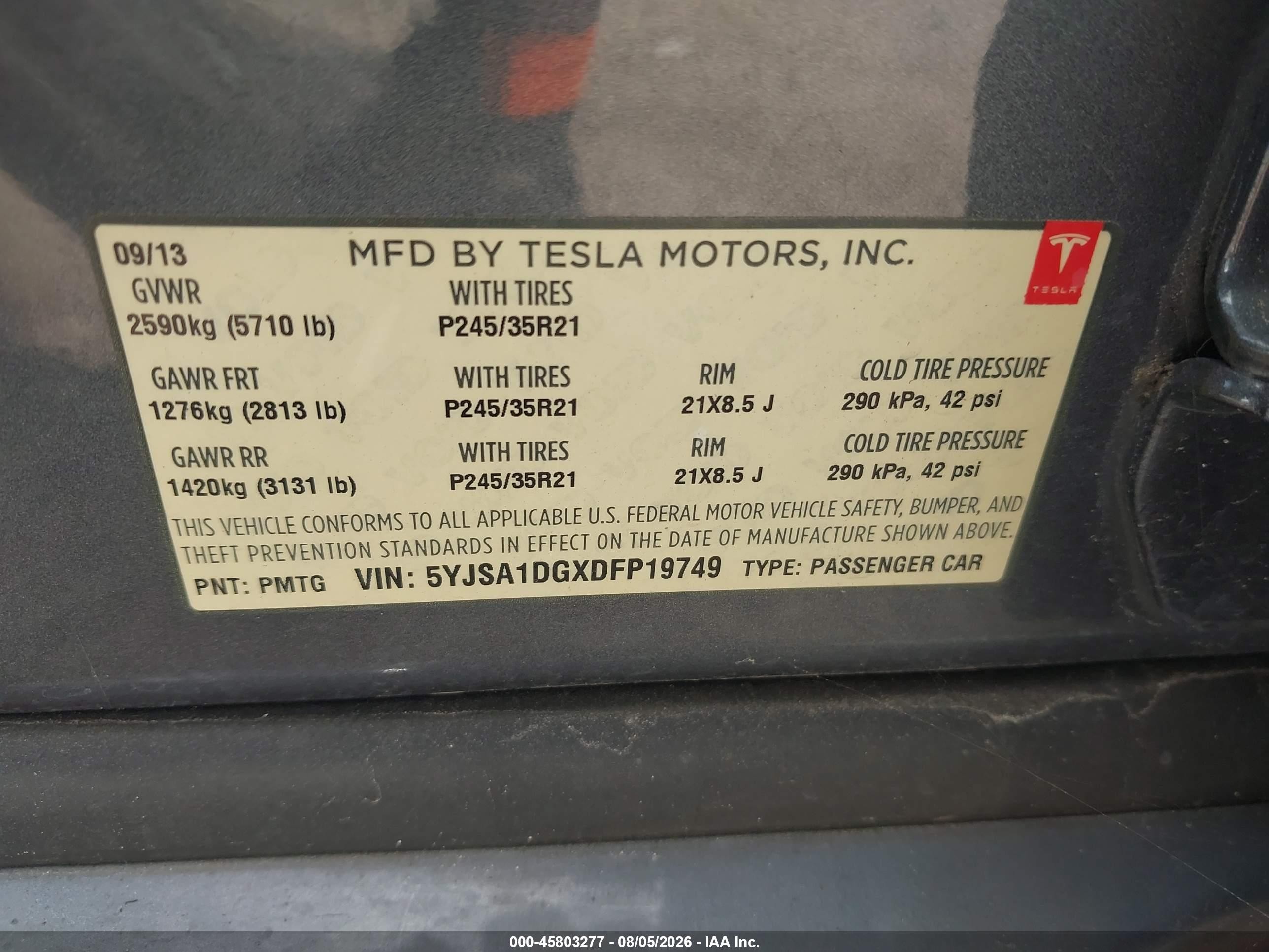 2013 Tesla Model S   Gray vin: 5YJSA1DGXDFP19749