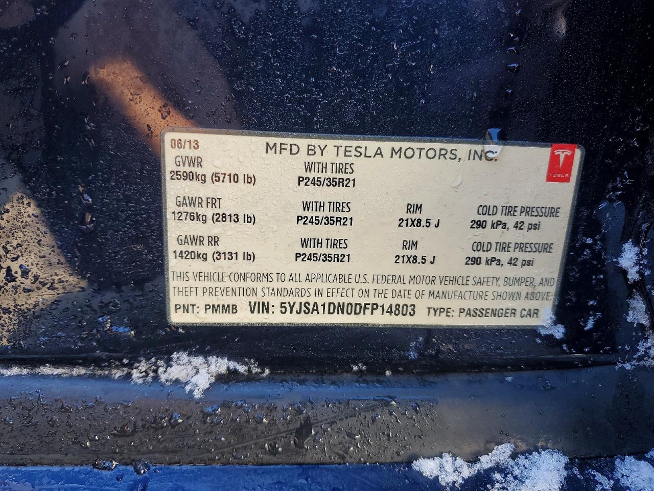 2013 Tesla Model S Blue vin: 5YJSA1DN0DFP14803