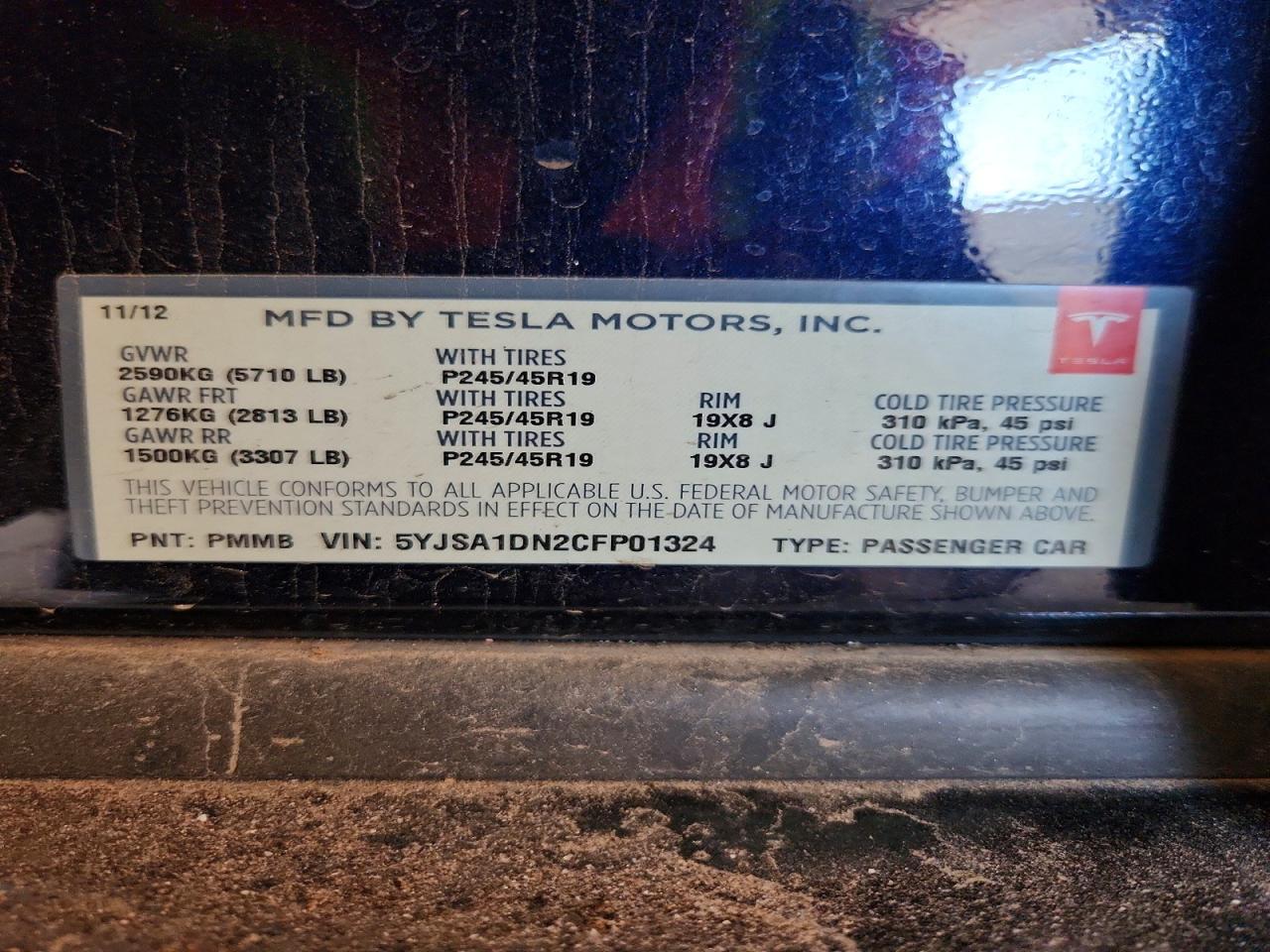 2012 Tesla Model S Blue vin: 5YJSA1DN2CFP01324