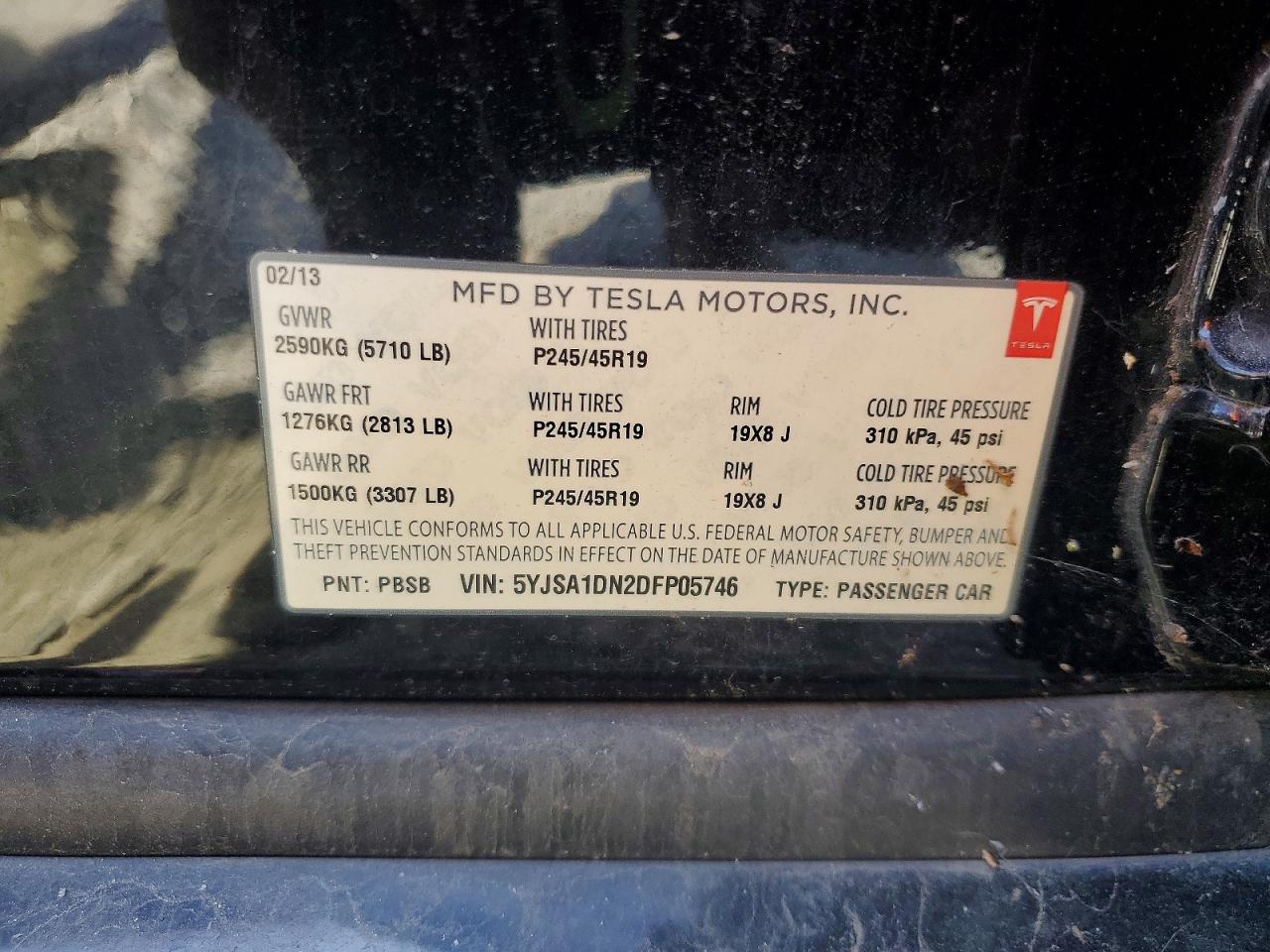 2013 Tesla Model S Black vin: 5YJSA1DN2DFP05746