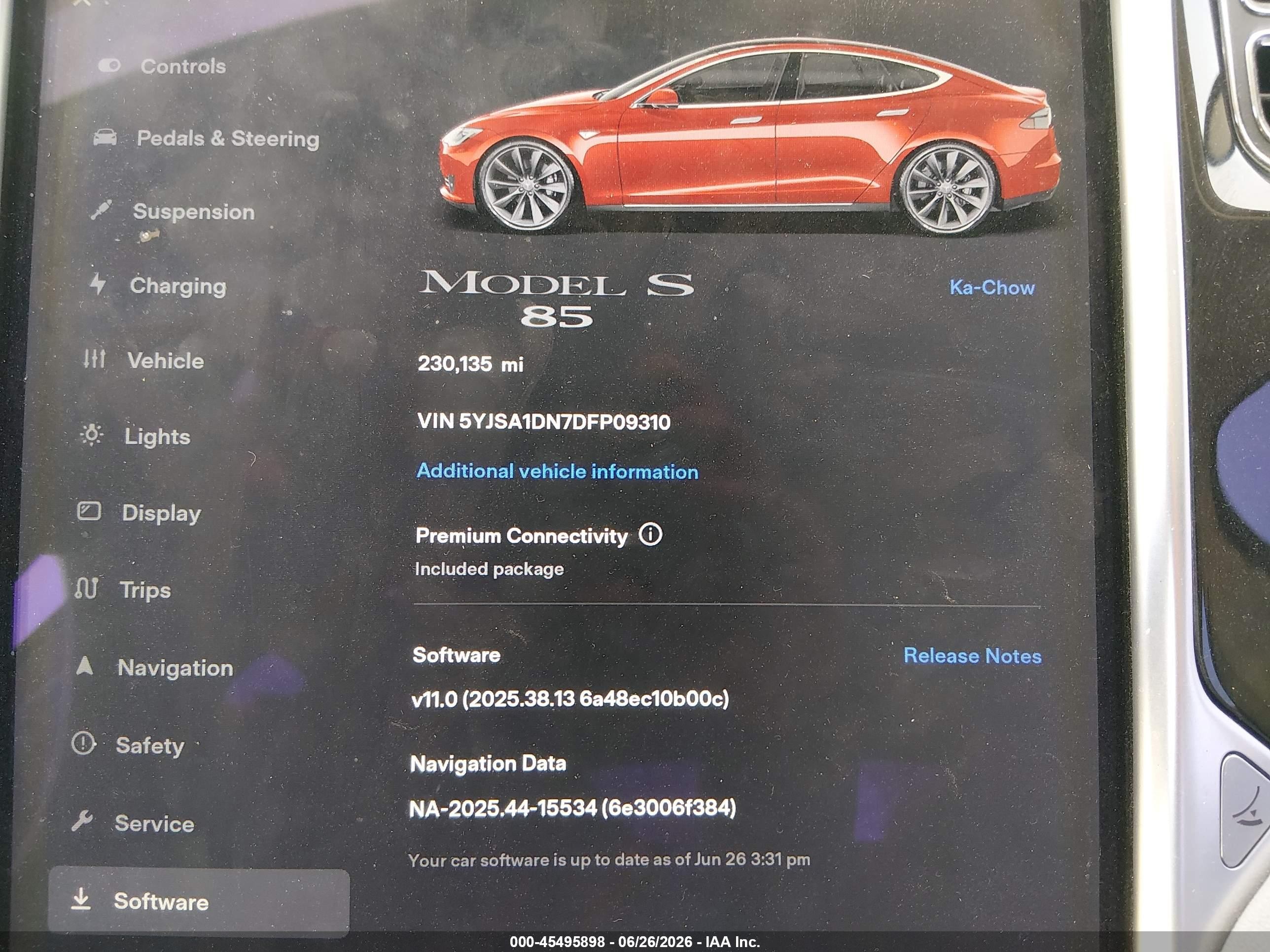 2013 Tesla Model S Red vin: 5YJSA1DN7DFP09310