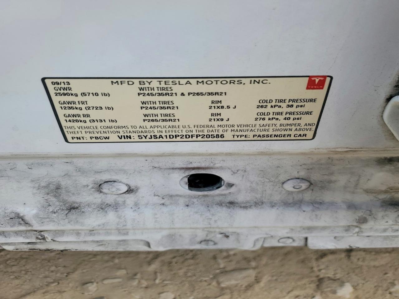 2013 Tesla Model S Белый vin: 5YJSA1DP2DFP20586