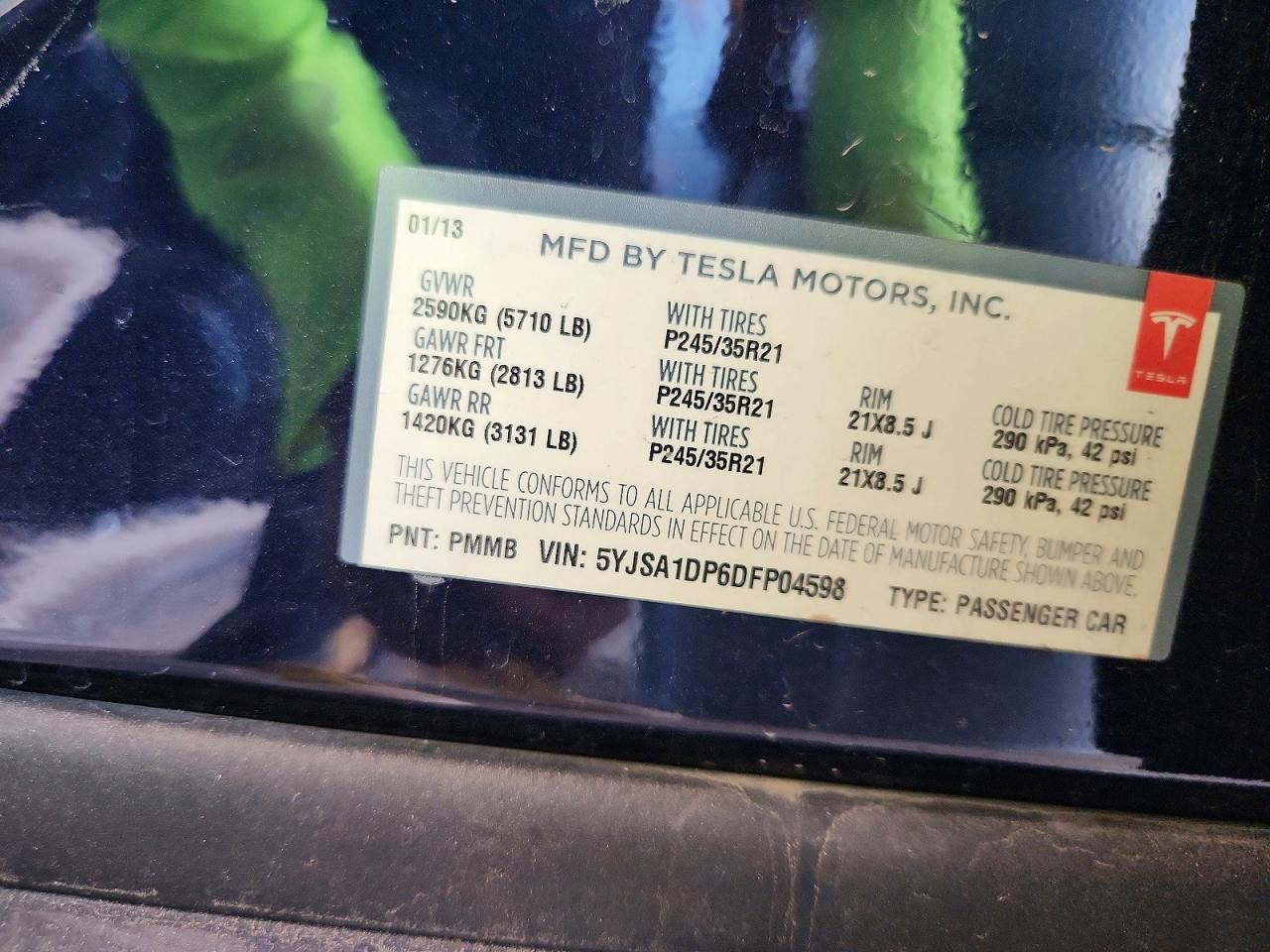 2013 Tesla Model S Blue vin: 5YJSA1DP6DFP04598
