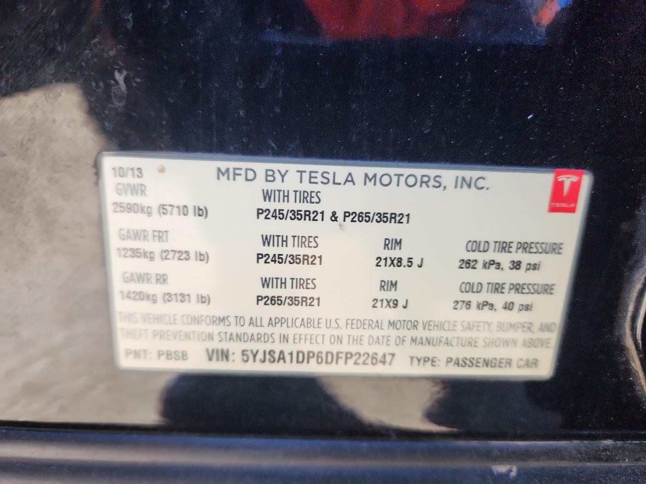 2013 Tesla Model S Black vin: 5YJSA1DP6DFP22647