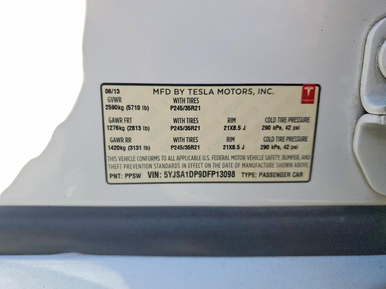 2013 Tesla Model S White vin: 5YJSA1DP9DFP13098