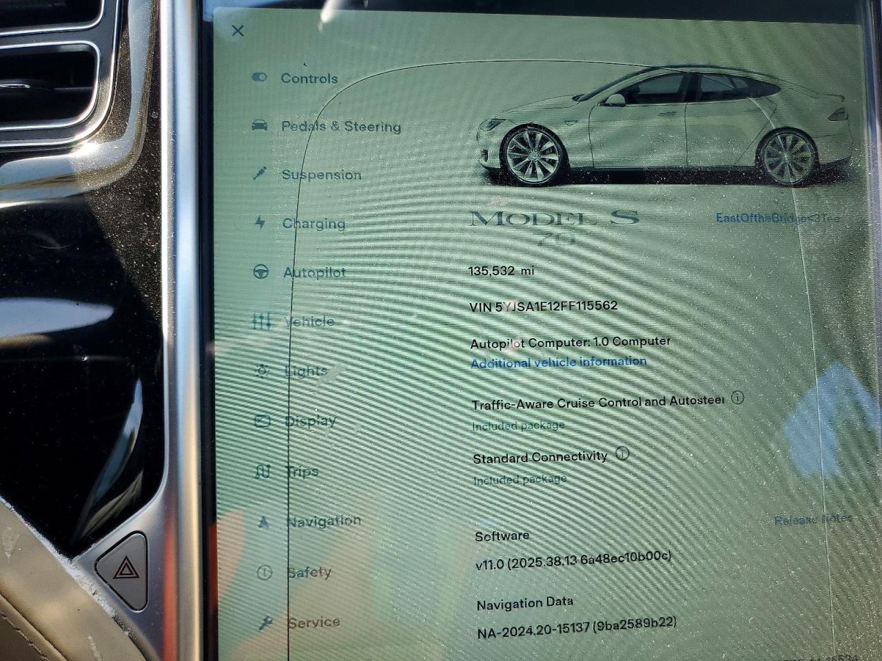 2015 Tesla Model S White vin: 5YJSA1E12FF115562