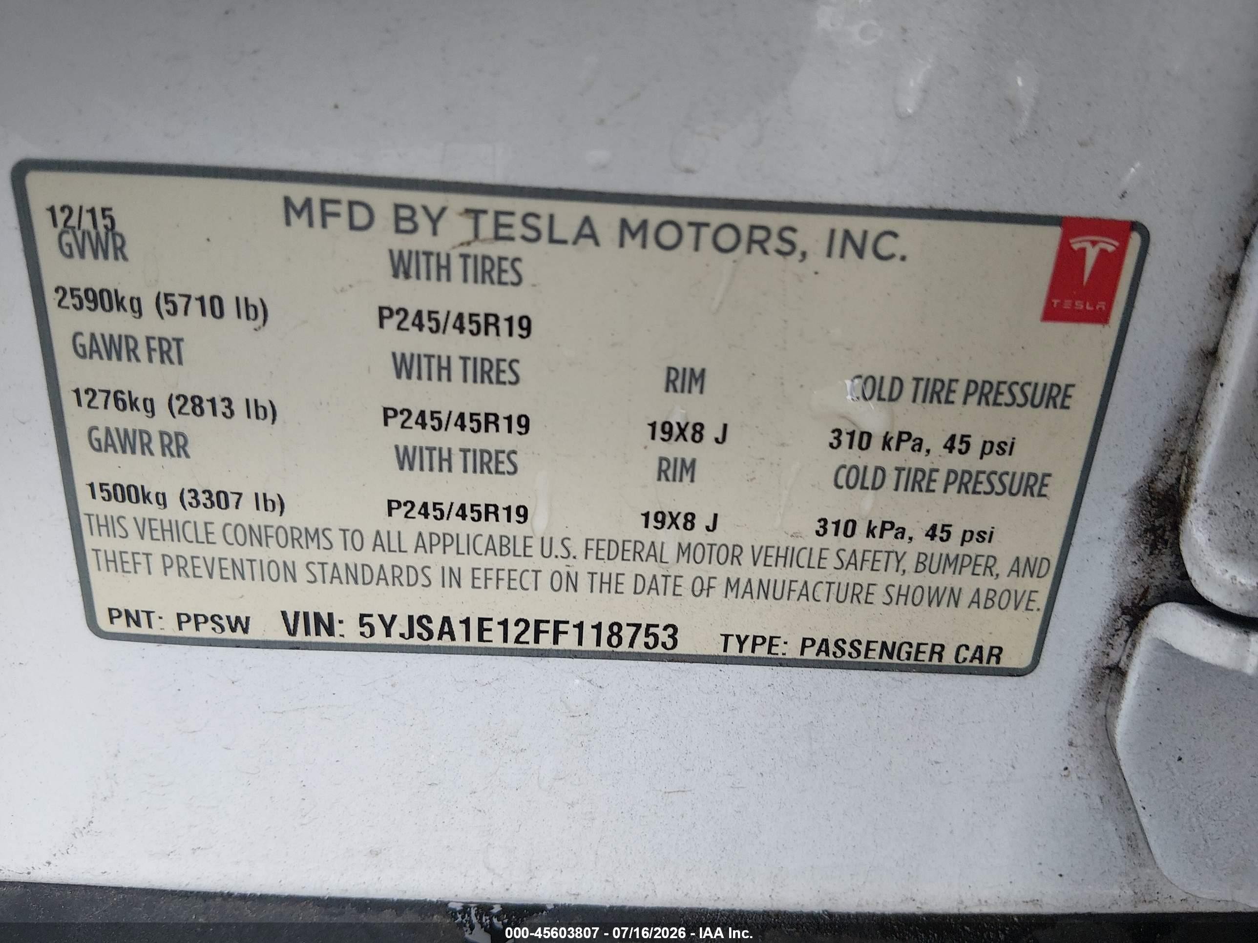 2015 Tesla Model S 60/70/85 White vin: 5YJSA1E12FF118753