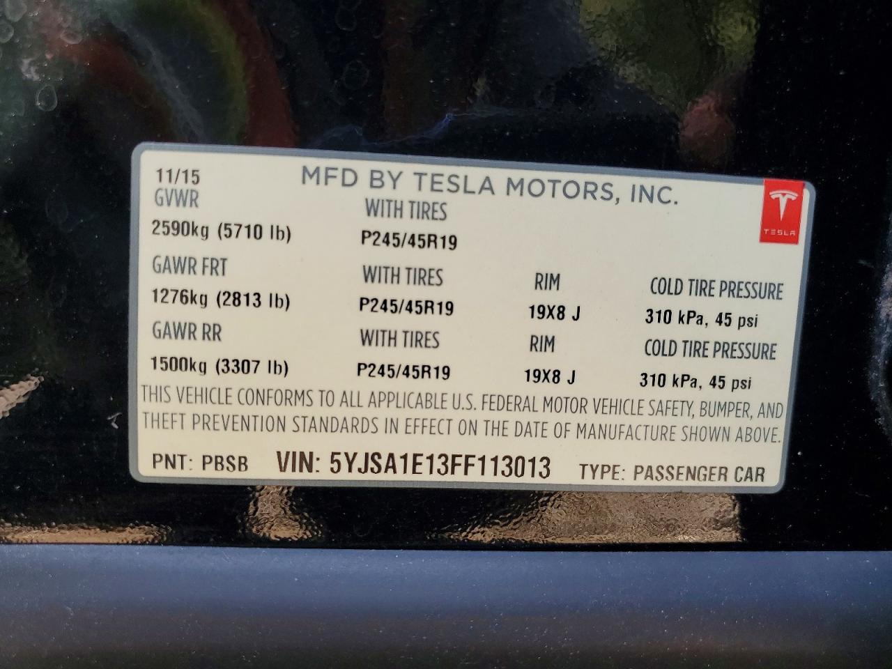 2015 Tesla Model S Black vin: 5YJSA1E13FF113013