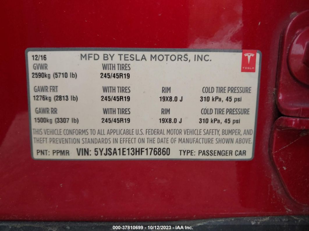2017 Tesla Model S 60/75 Красный vin: 5YJSA1E13HF176860