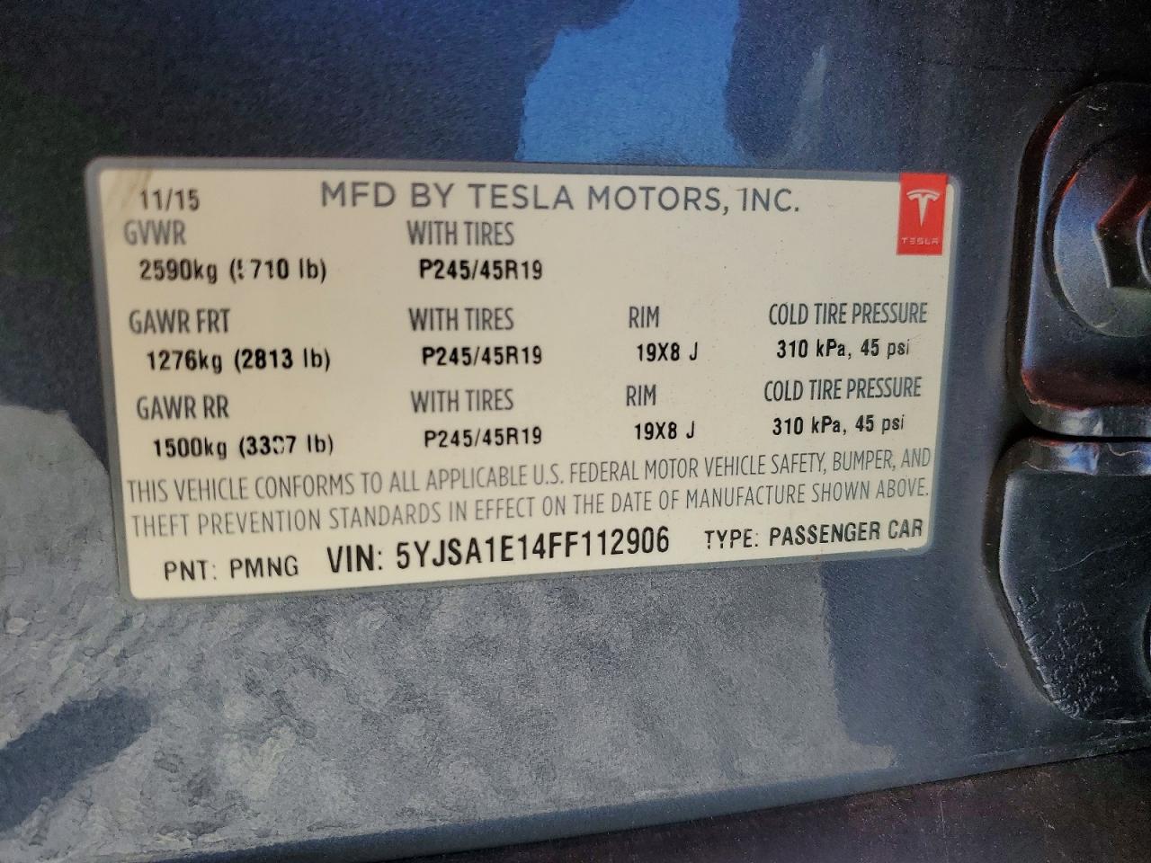 2015 Tesla Model S Charcoal vin: 5YJSA1E14FF112906
