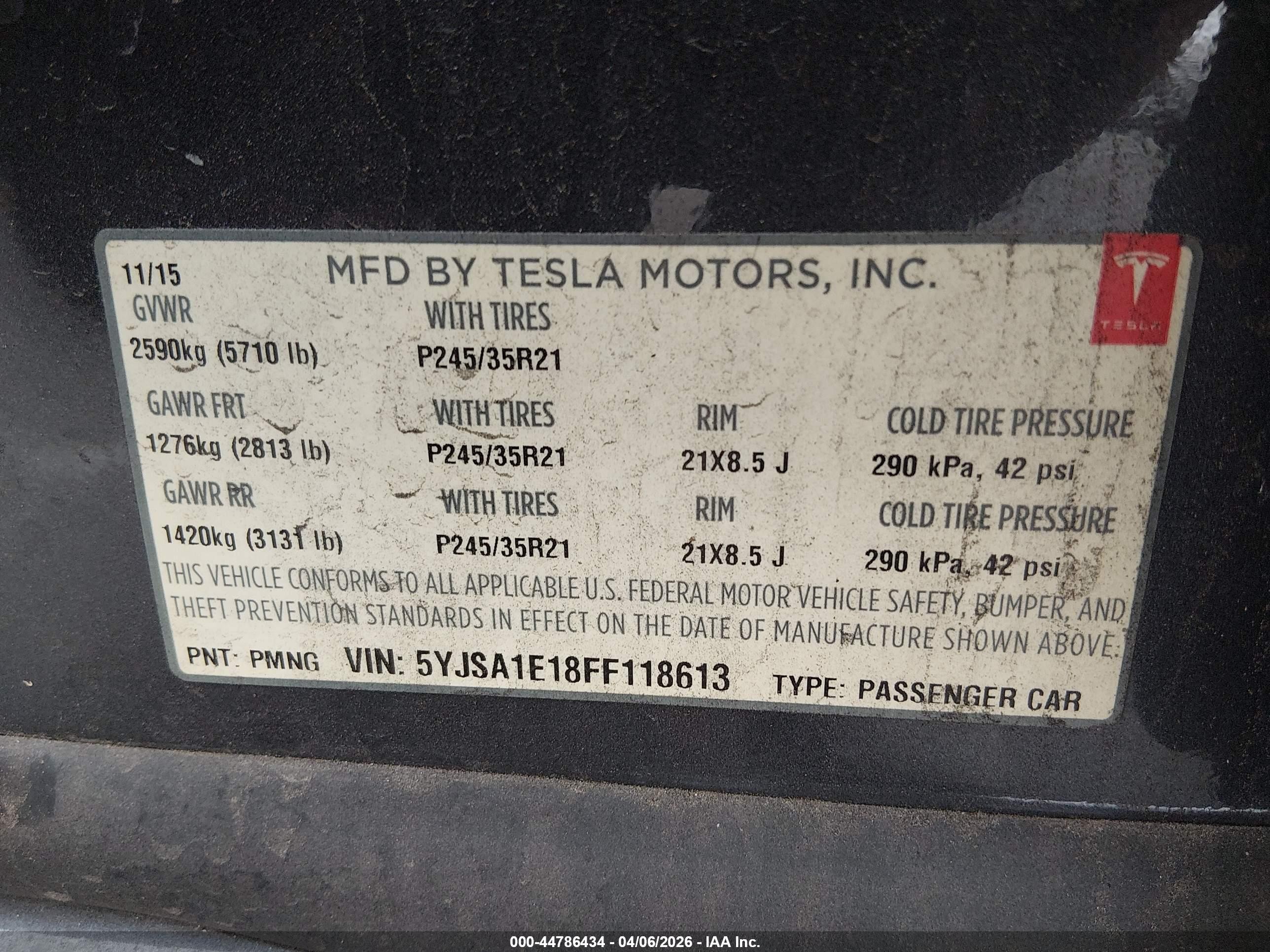 2015 Tesla Model S 60/70/85 Gray vin: 5YJSA1E18FF118613