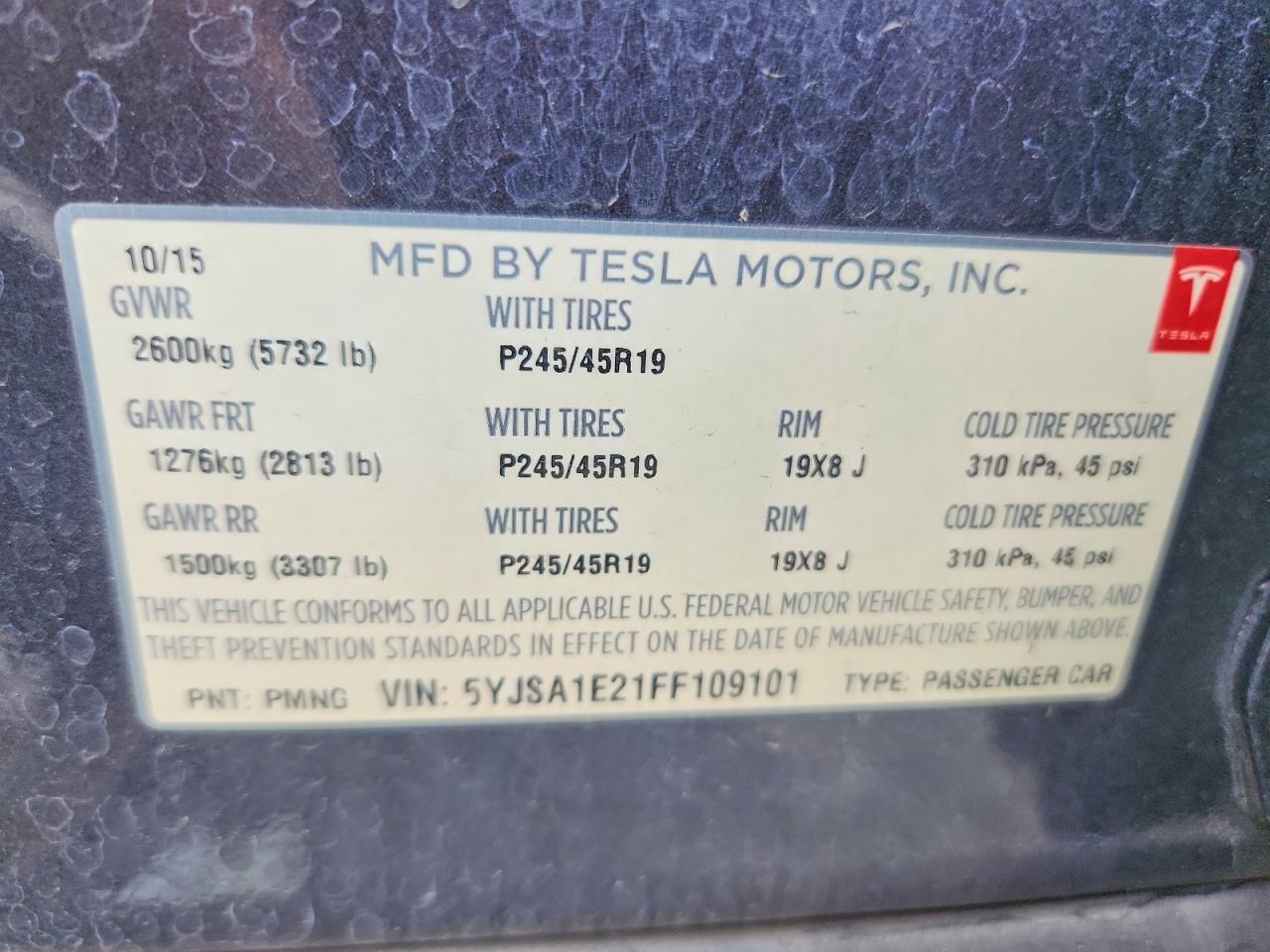 2015 Tesla Model S Gray vin: 5YJSA1E21FF109101