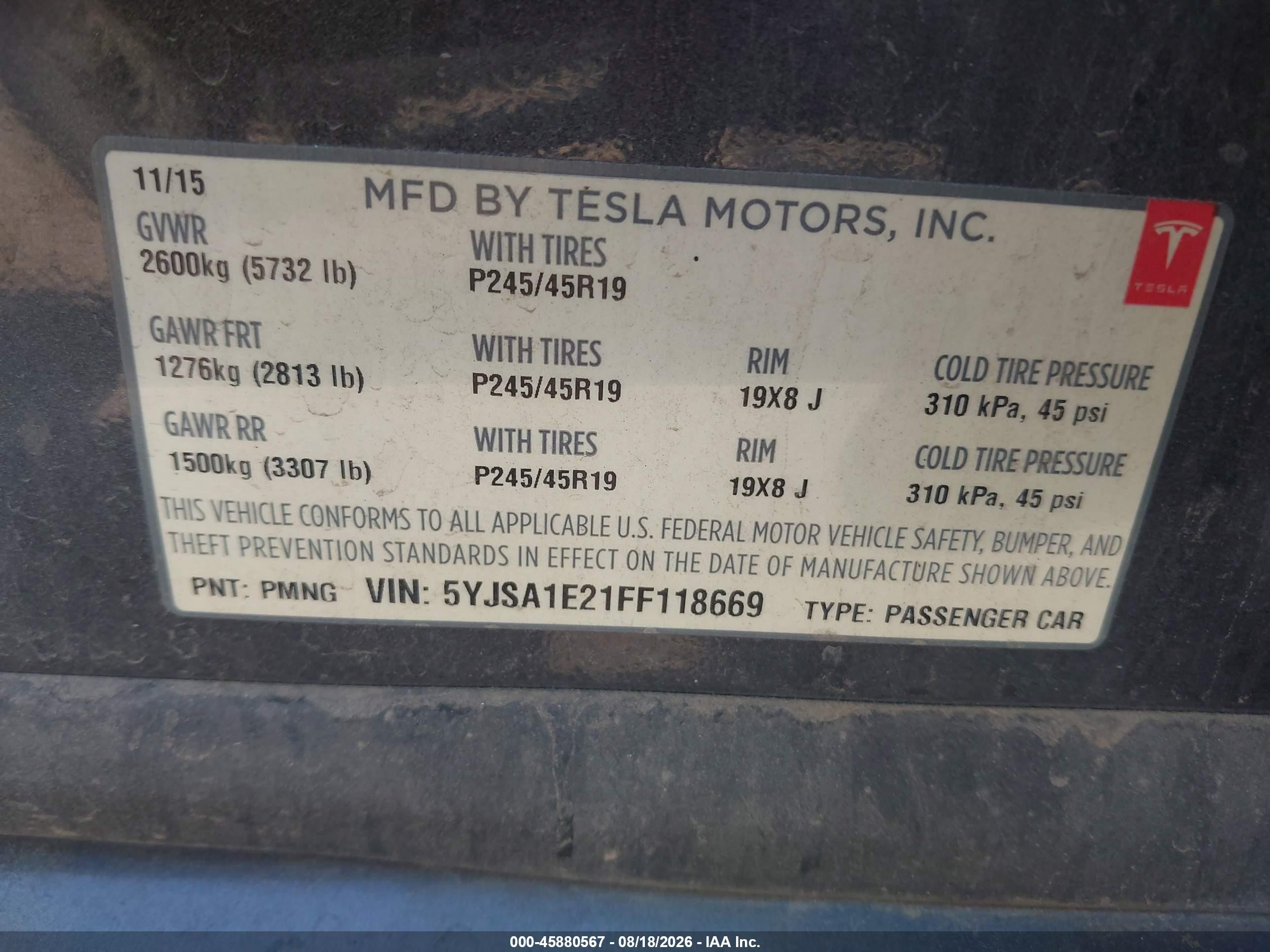 2015 Tesla Model S 70d/85d/p85d Gray vin: 5YJSA1E21FF118669