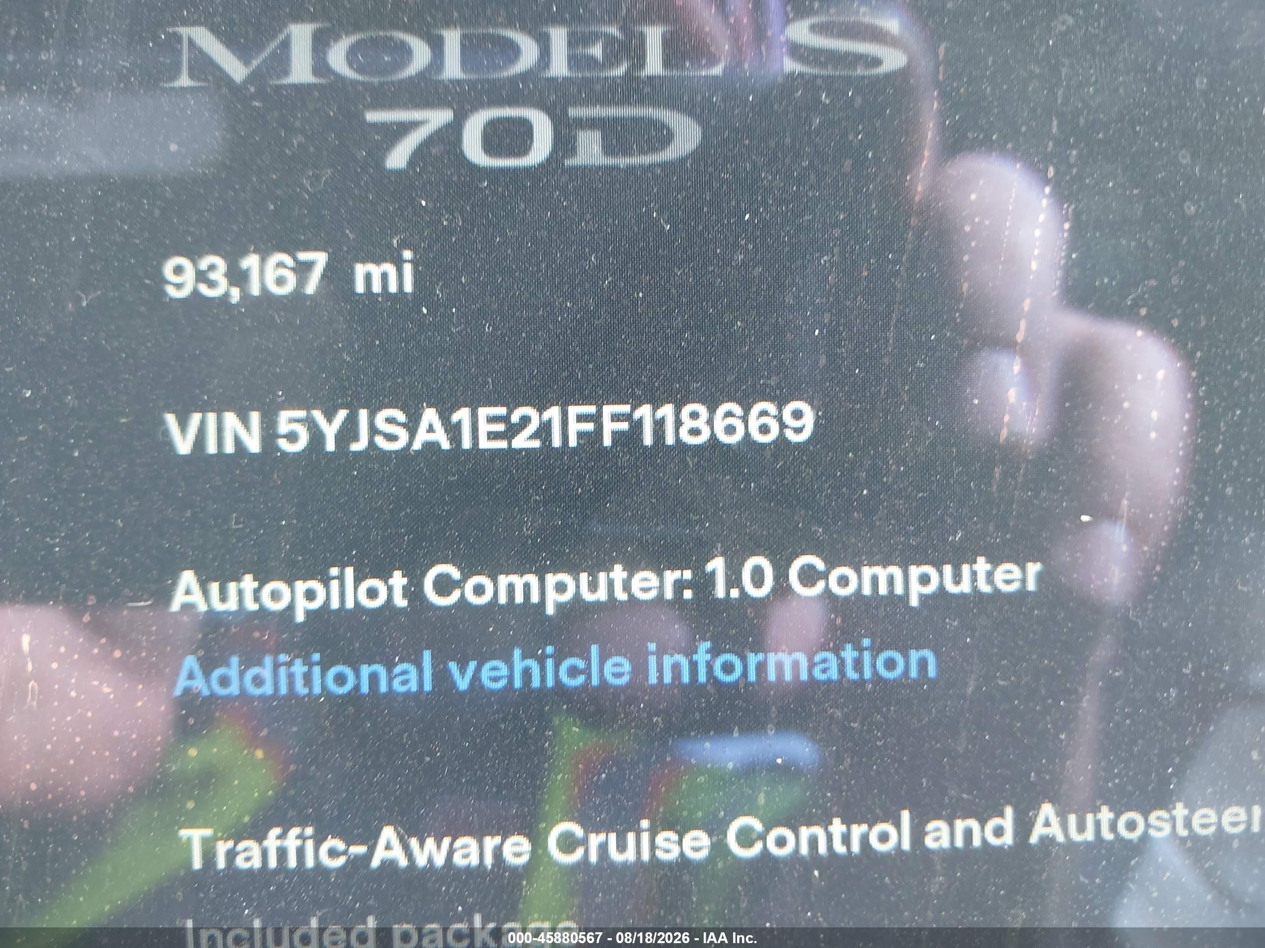 2015 Tesla Model S 70d/85d/p85d Gray vin: 5YJSA1E21FF118669
