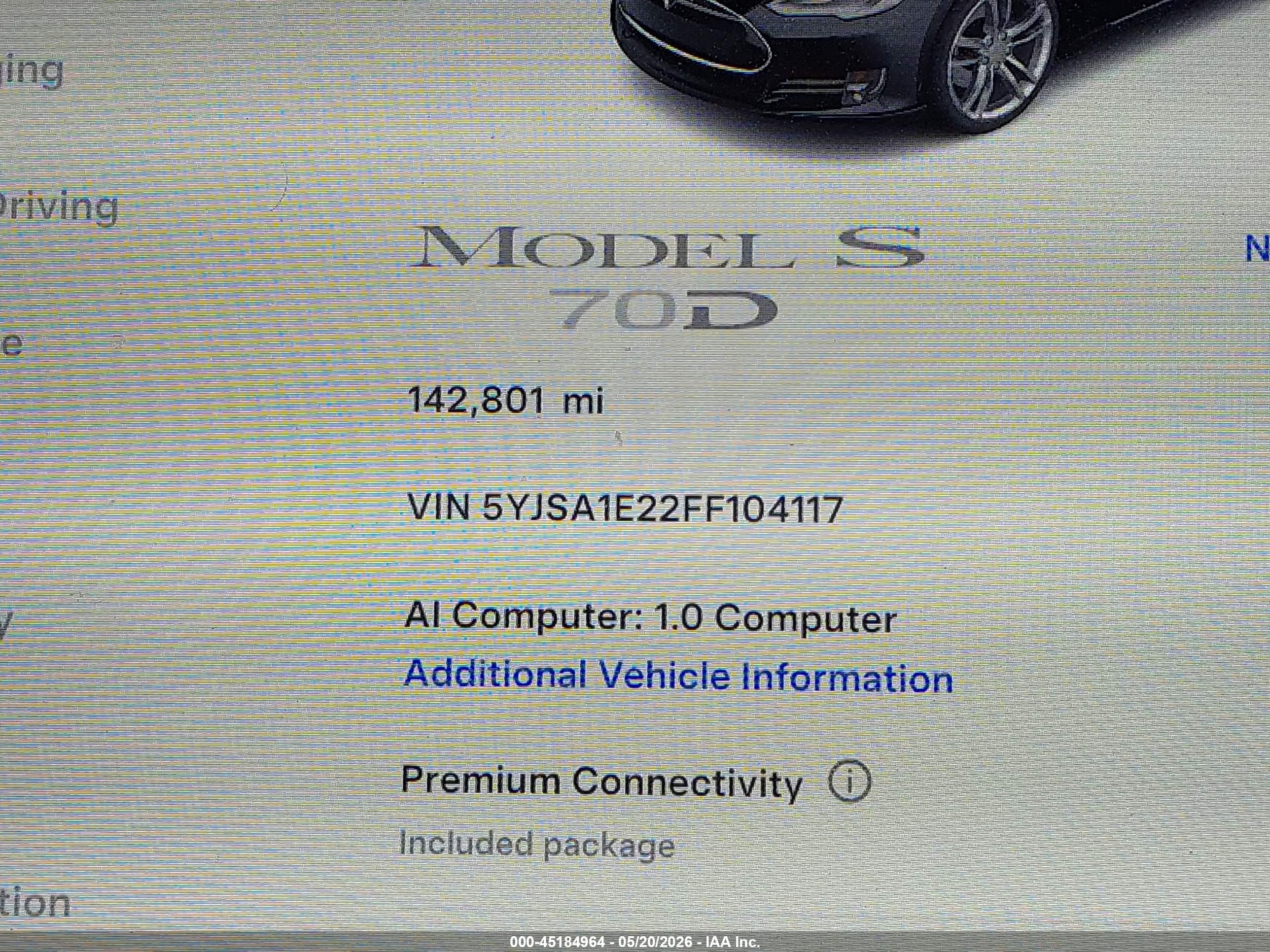 2015 Tesla Model S 70d/85d/p85d Black vin: 5YJSA1E22FF104117