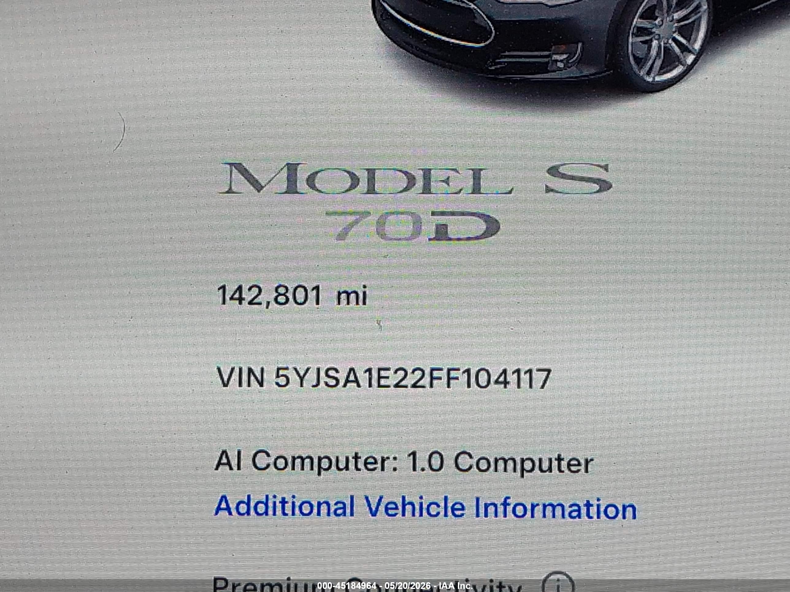 2015 Tesla Model S 70d/85d/p85d Black vin: 5YJSA1E22FF104117
