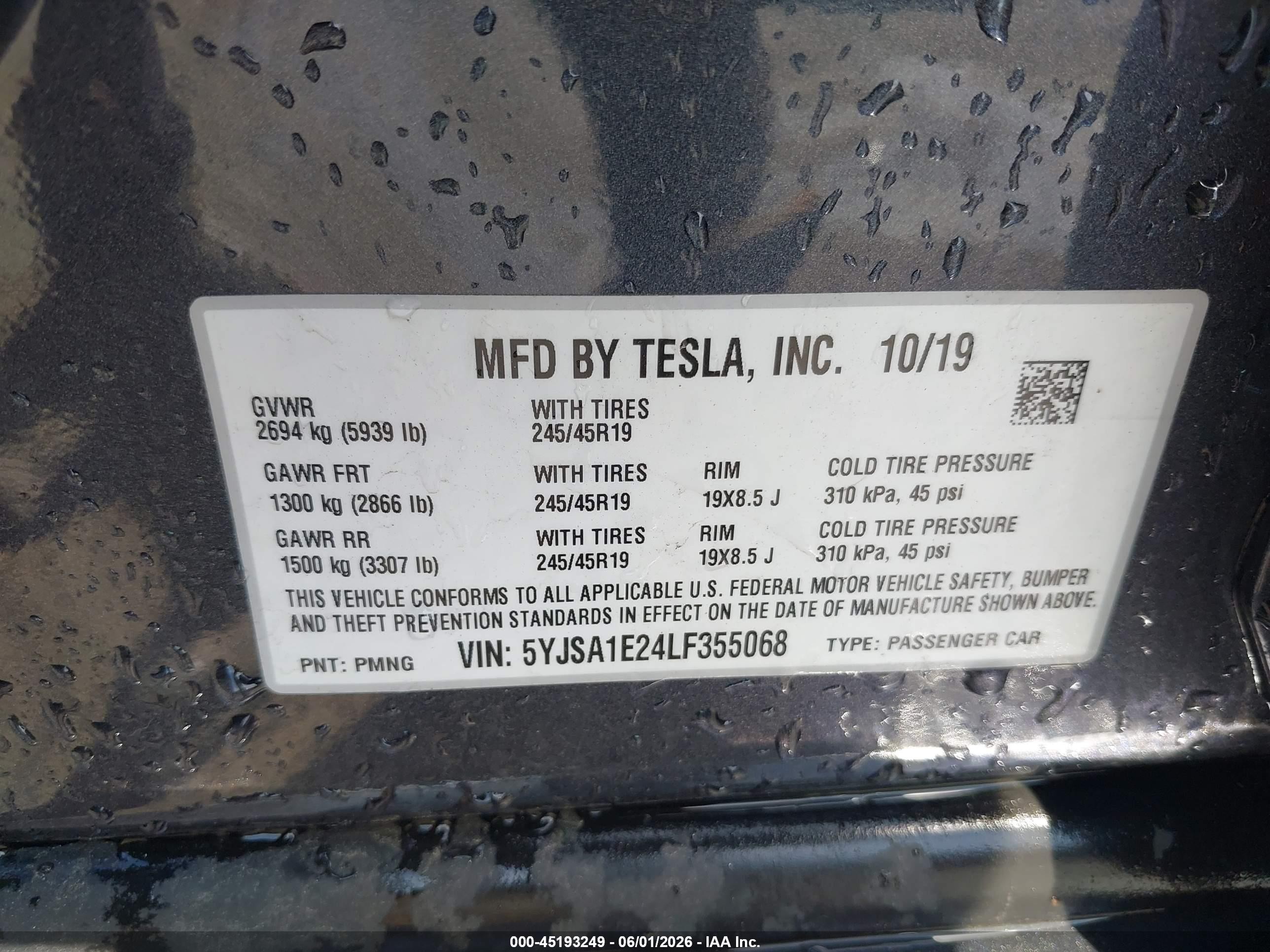 2020 Tesla Model S   Gray vin: 5YJSA1E24LF355068