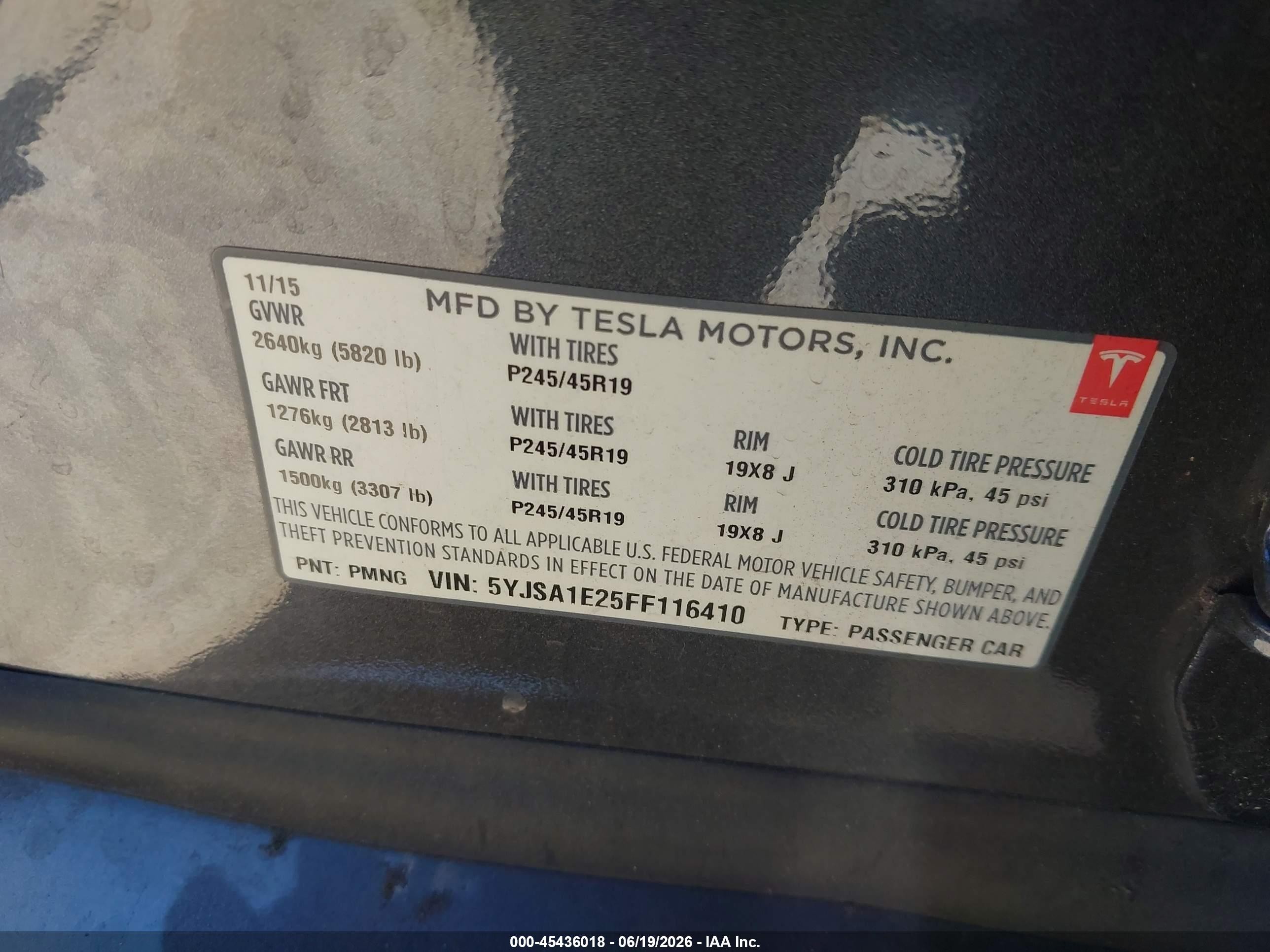 2015 Tesla Model S 70d/85d/p85d Gray vin: 5YJSA1E25FF116410
