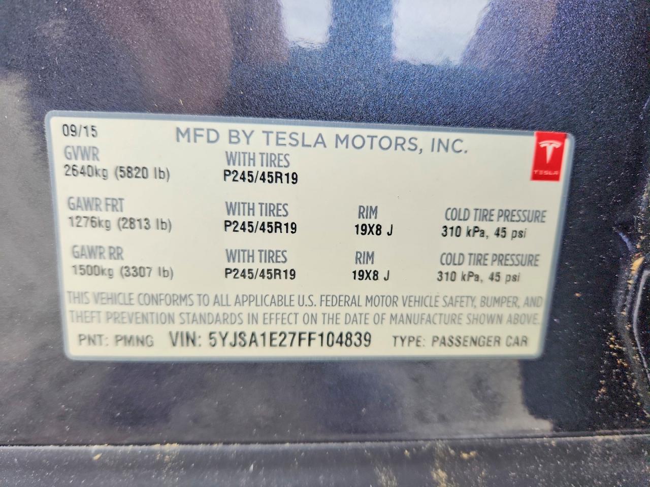 2015 Tesla Model S Gray vin: 5YJSA1E27FF104839