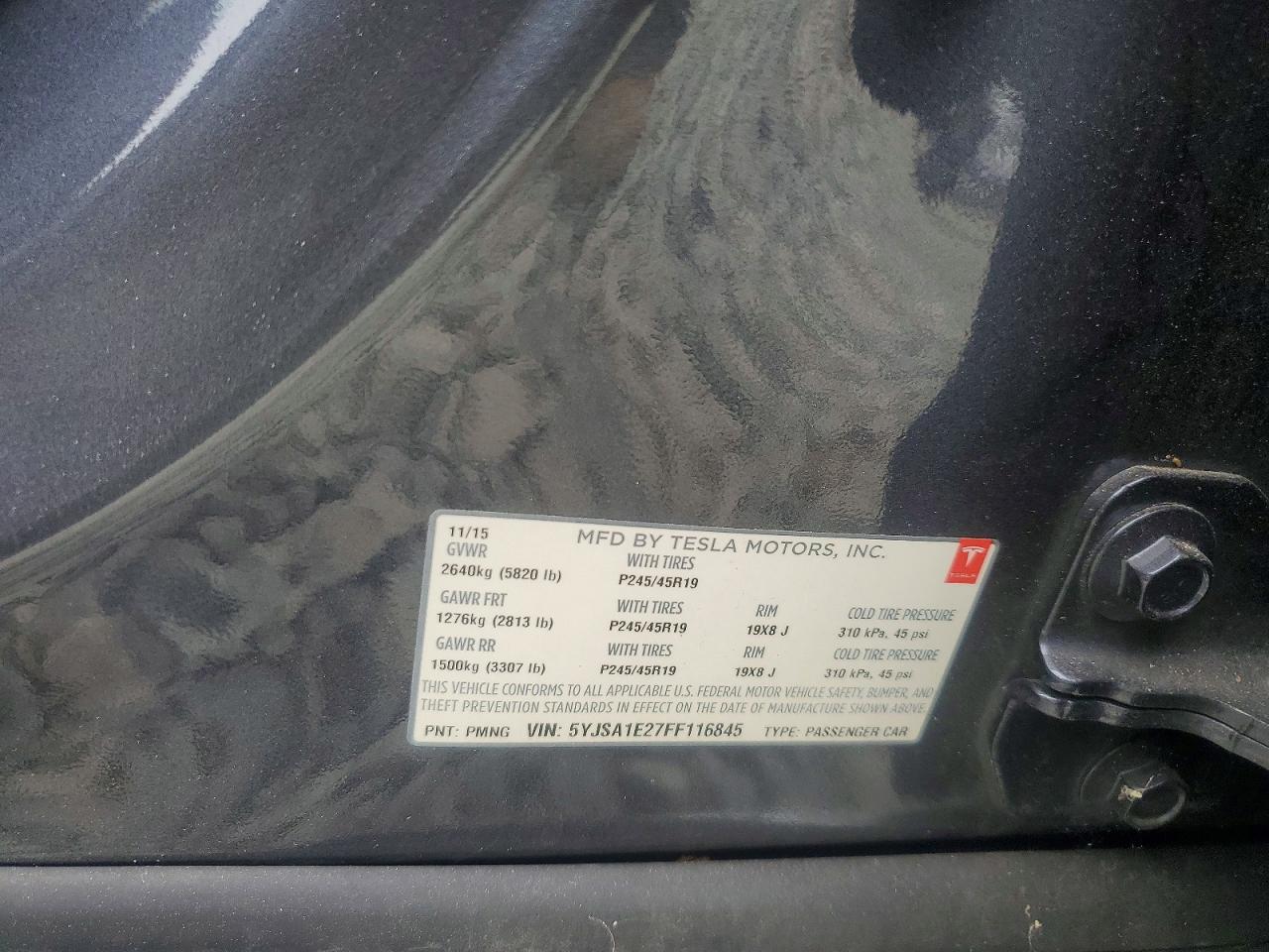 2015 Tesla Model S Серый vin: 5YJSA1E27FF116845
