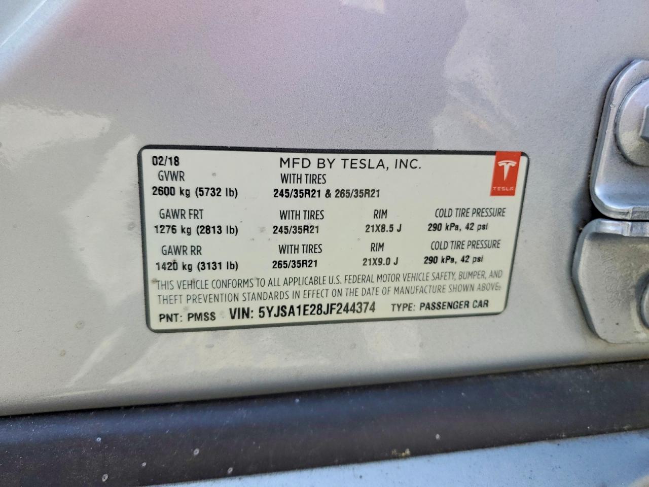 2018 Tesla Model S Silver vin: 5YJSA1E28JF244374
