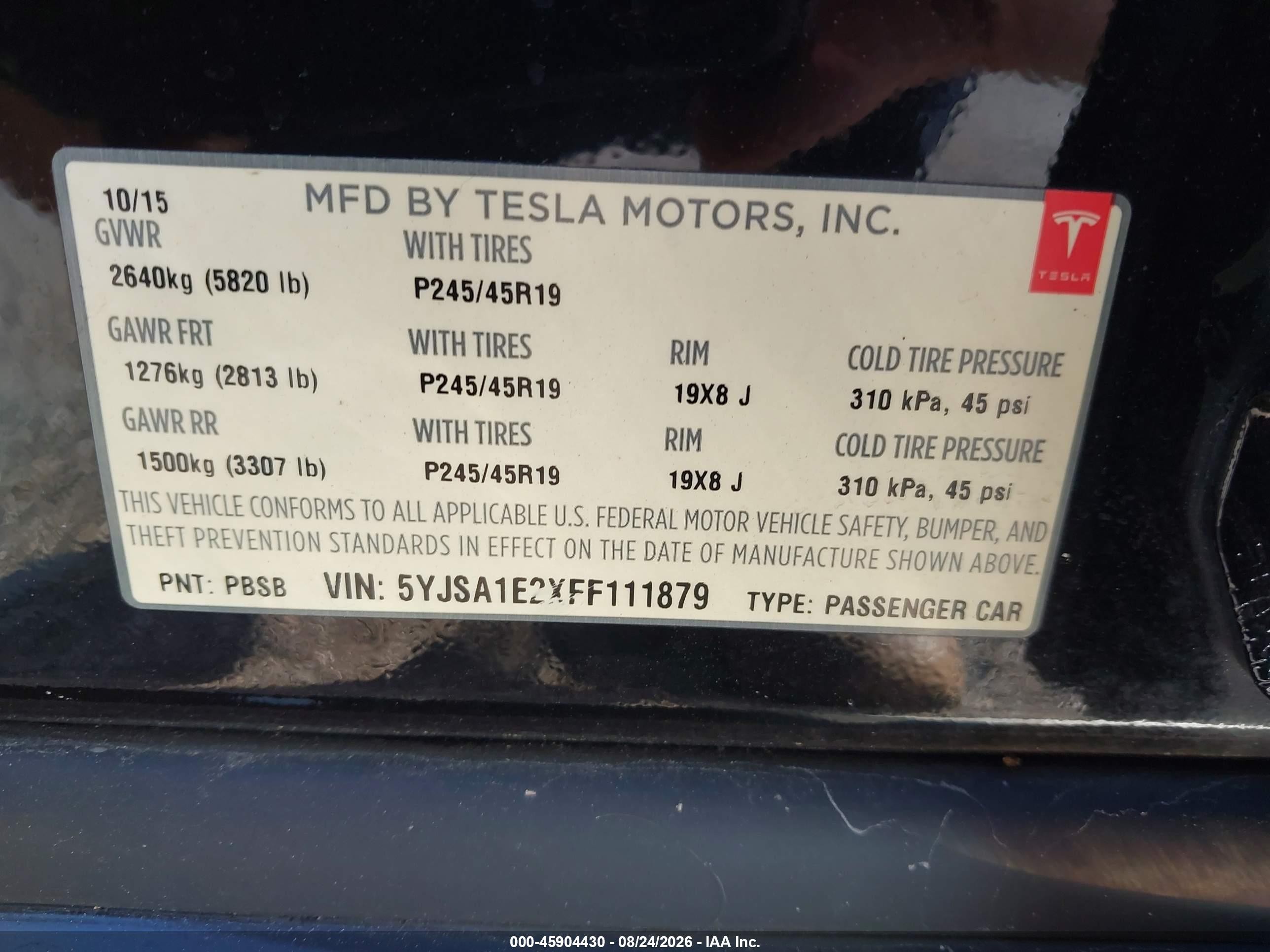 2015 Tesla Model S 70d/85d/p85d Черный vin: 5YJSA1E2XFF111879