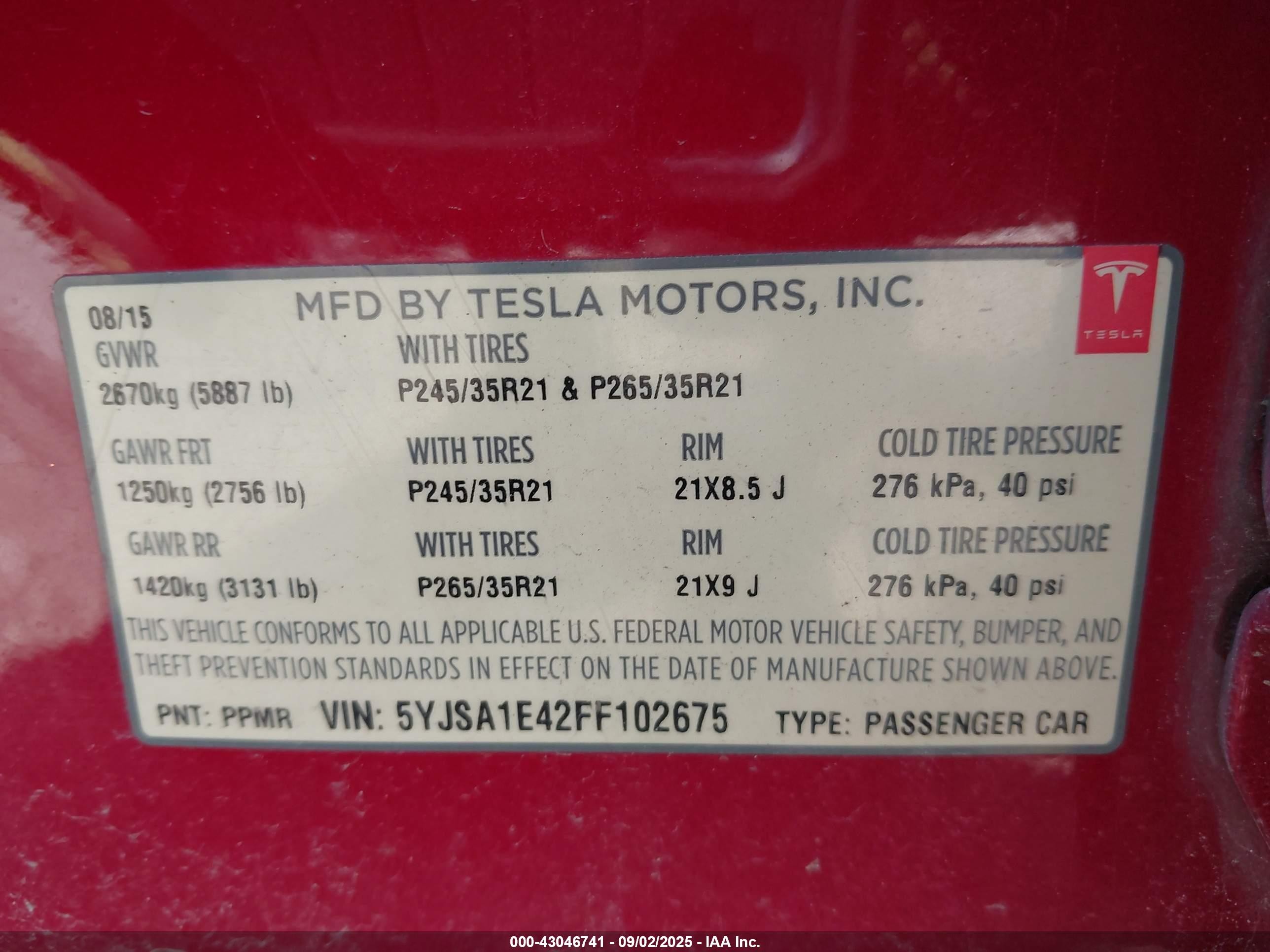 2015 Tesla Model S 85d/p85d Red vin: 5YJSA1E42FF102675