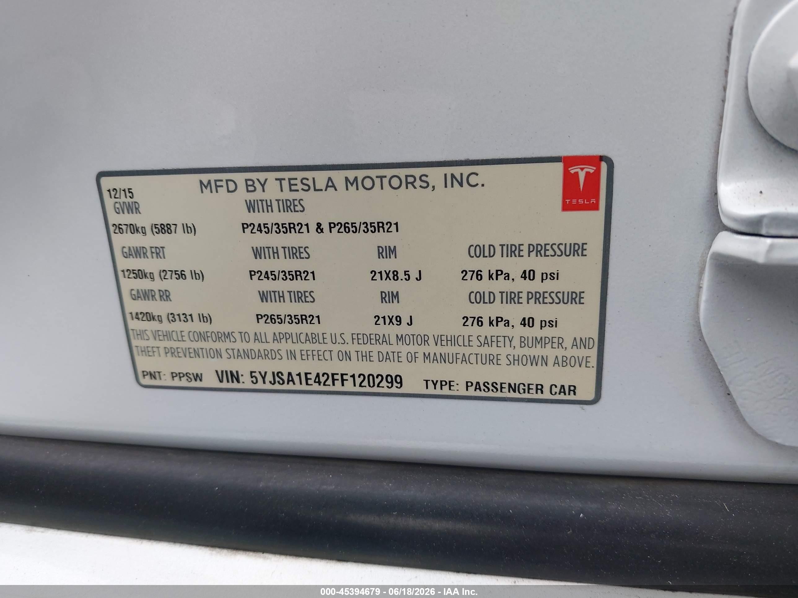 2015 Tesla Model S 85d/p85d White vin: 5YJSA1E42FF120299