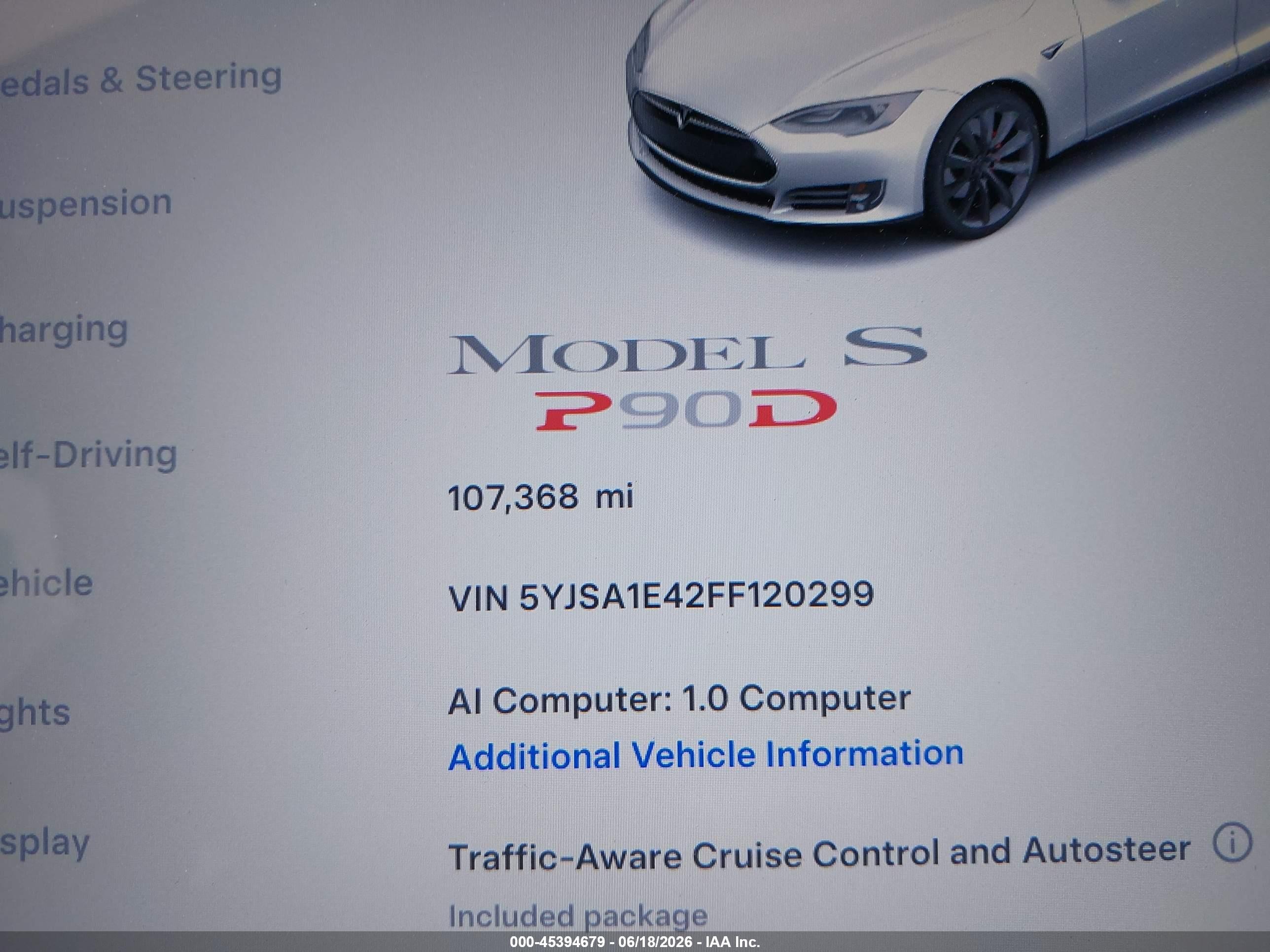 2015 Tesla Model S 85d/p85d White vin: 5YJSA1E42FF120299