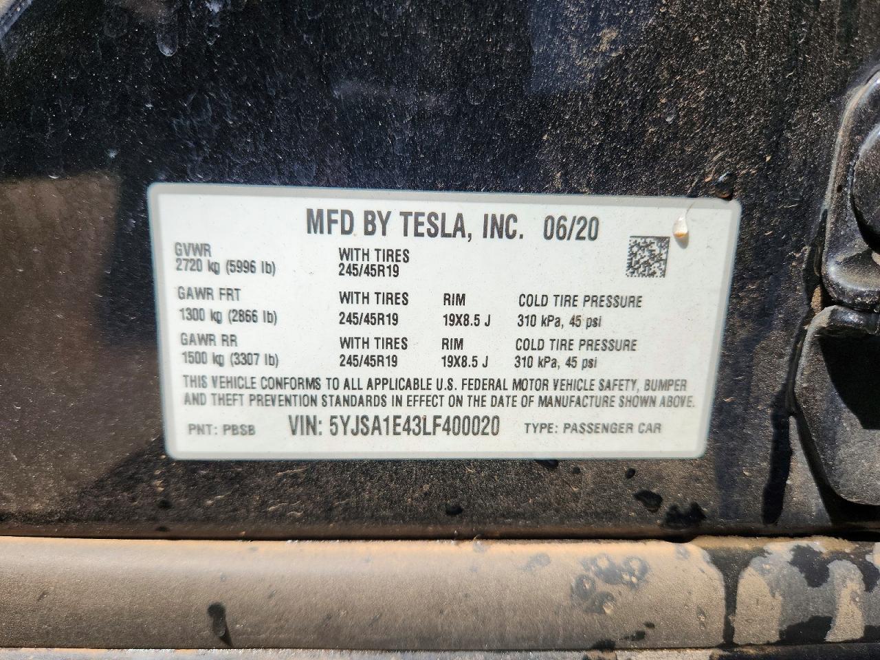 2020 Tesla Model S Черный vin: 5YJSA1E43LF400020