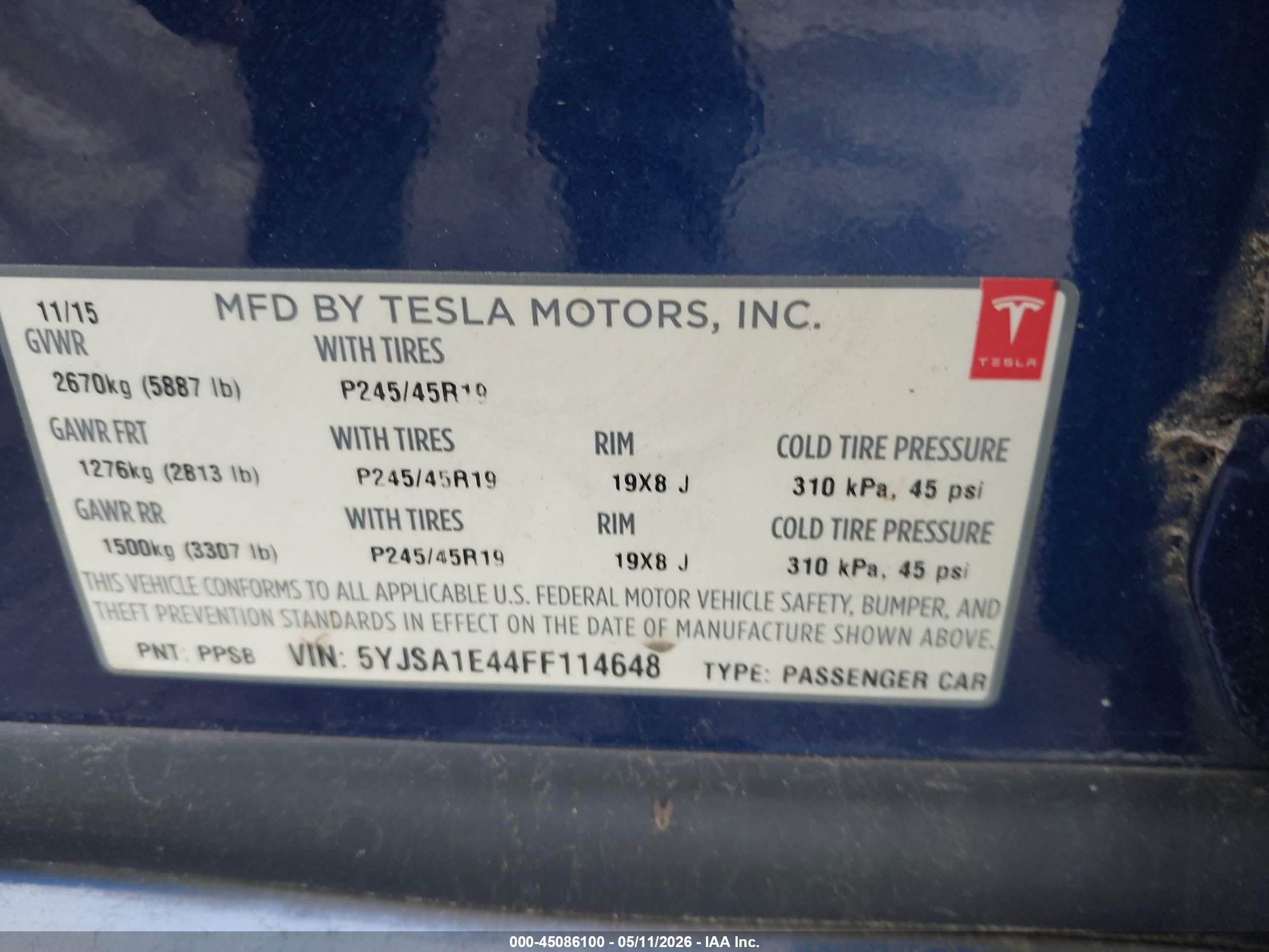 2015 Tesla Model S 85d/p85d Синий vin: 5YJSA1E44FF114648