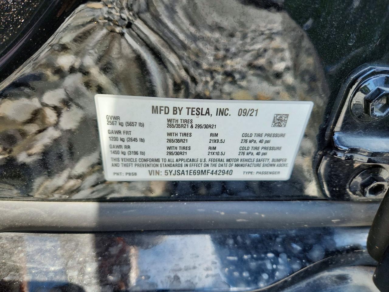 2021 Tesla Model S Черный vin: 5YJSAE69MF442940