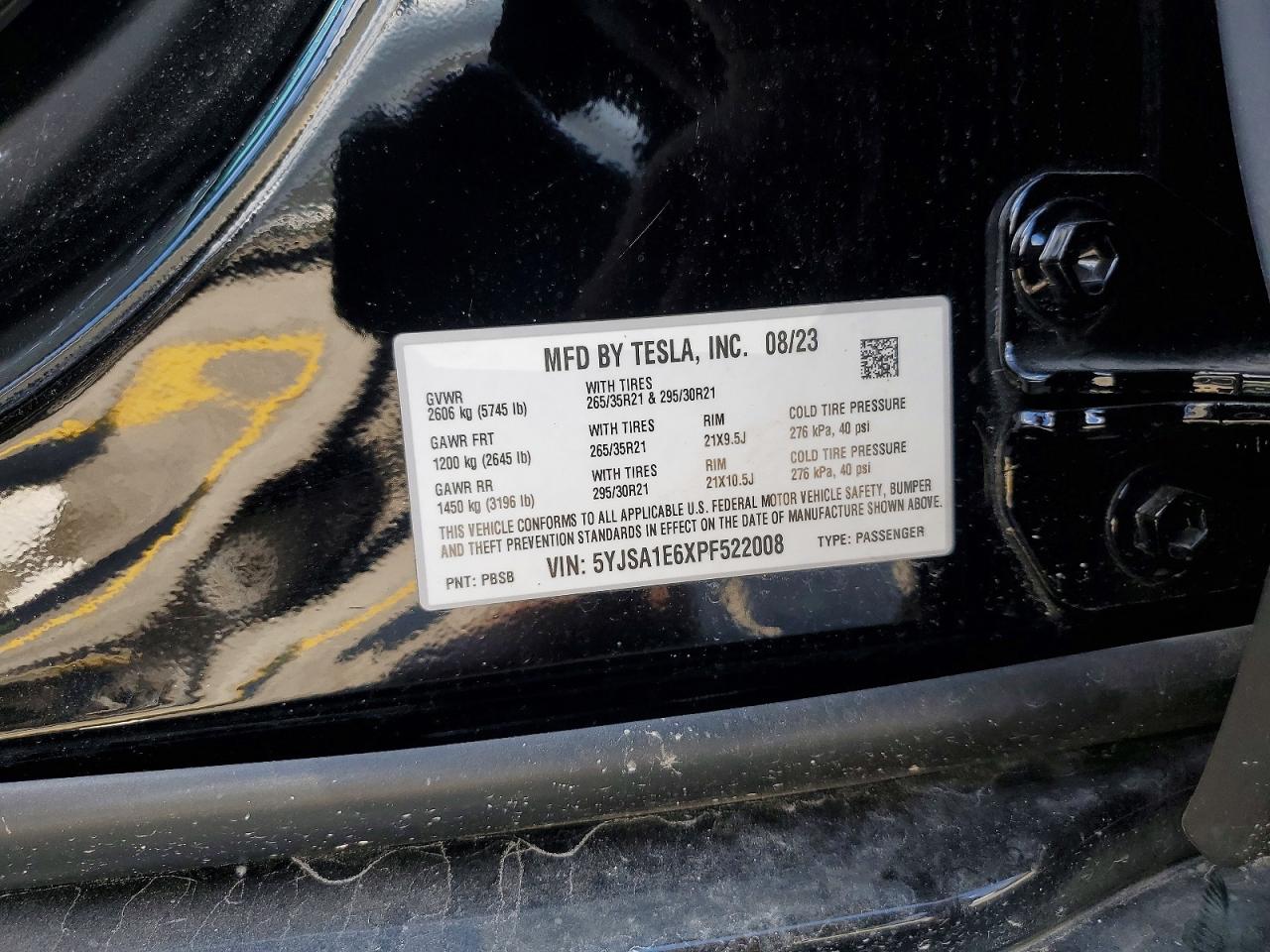 2023 Tesla Model S Black vin: 5YJSA1E6XPF522008