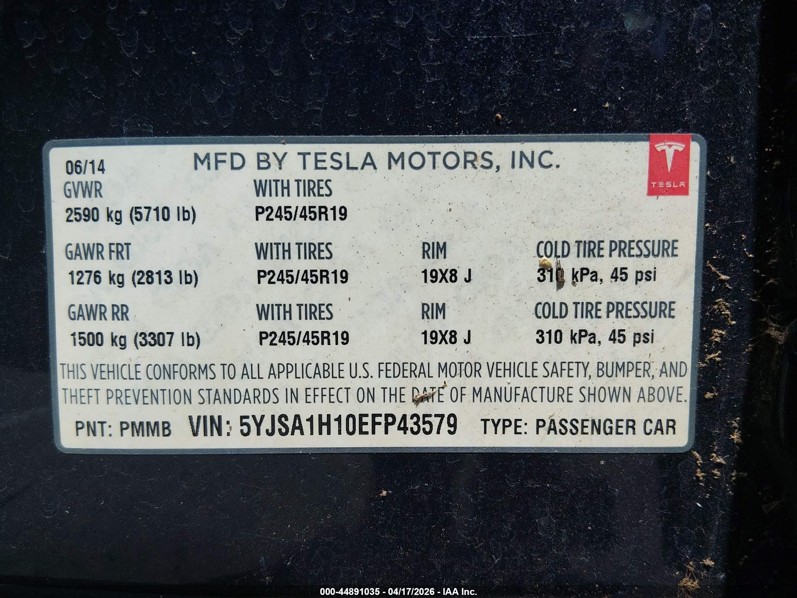 2014 Tesla Model S P85 Синий vin: 5YJSA1H10EFP43579
