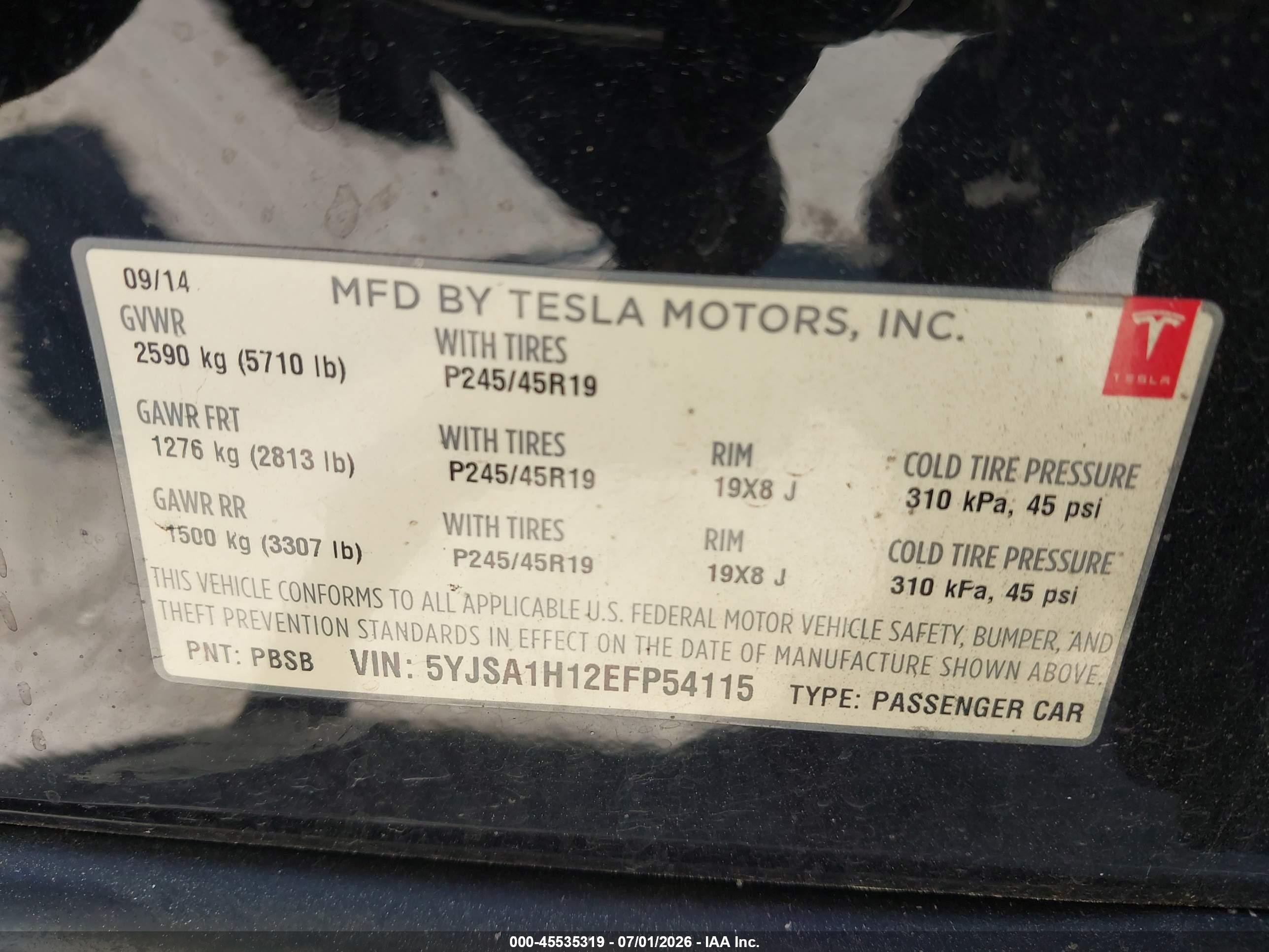 2014 Tesla Model S P85 Черный vin: 5YJSA1H12EFP54115