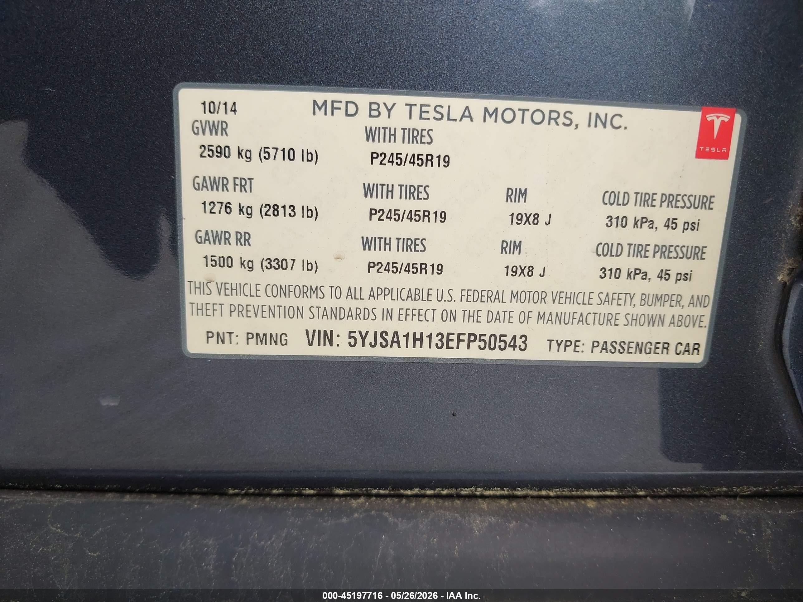 2014 Tesla Model S P85 Blue vin: 5YJSA1H13EFP50543