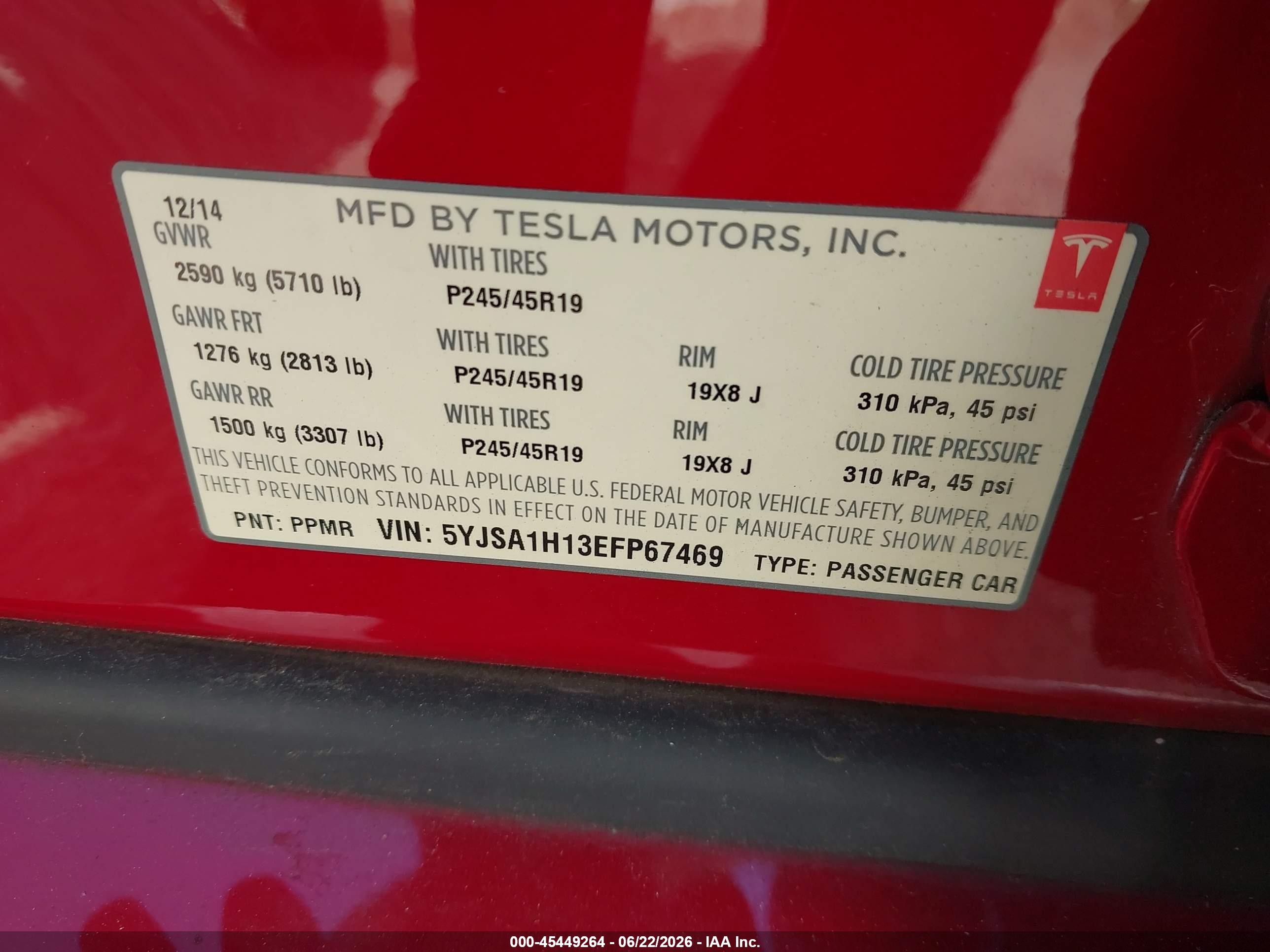2014 Tesla Model S P85 Red vin: 5YJSA1H13EFP67469