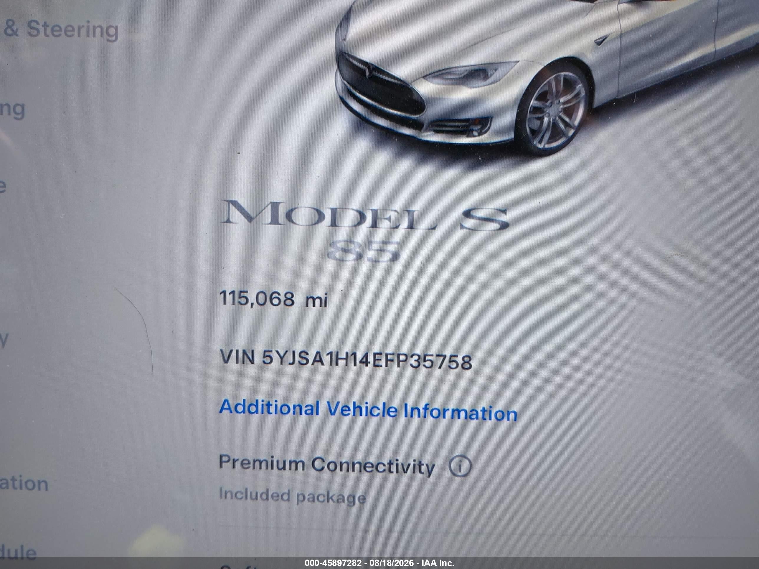 2014 Tesla Model S P85 White vin: 5YJSA1H14EFP35758