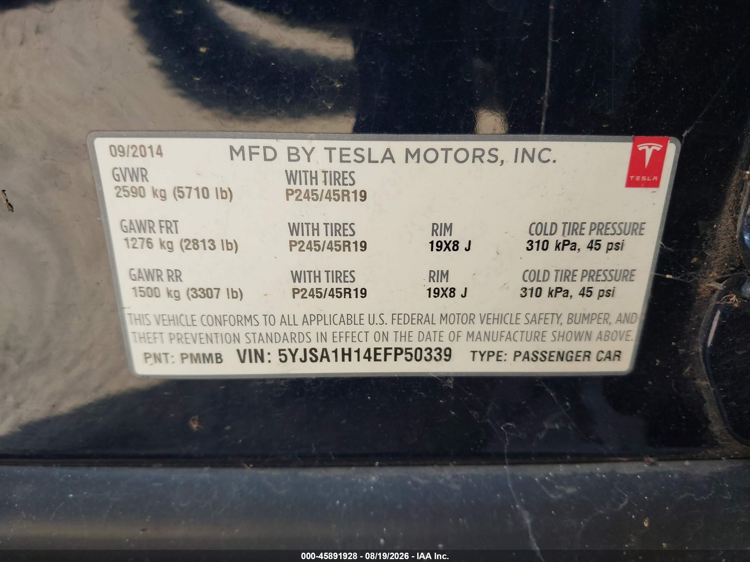 2014 Tesla Model S P85 Dark Blue vin: 5YJSA1H14EFP50339