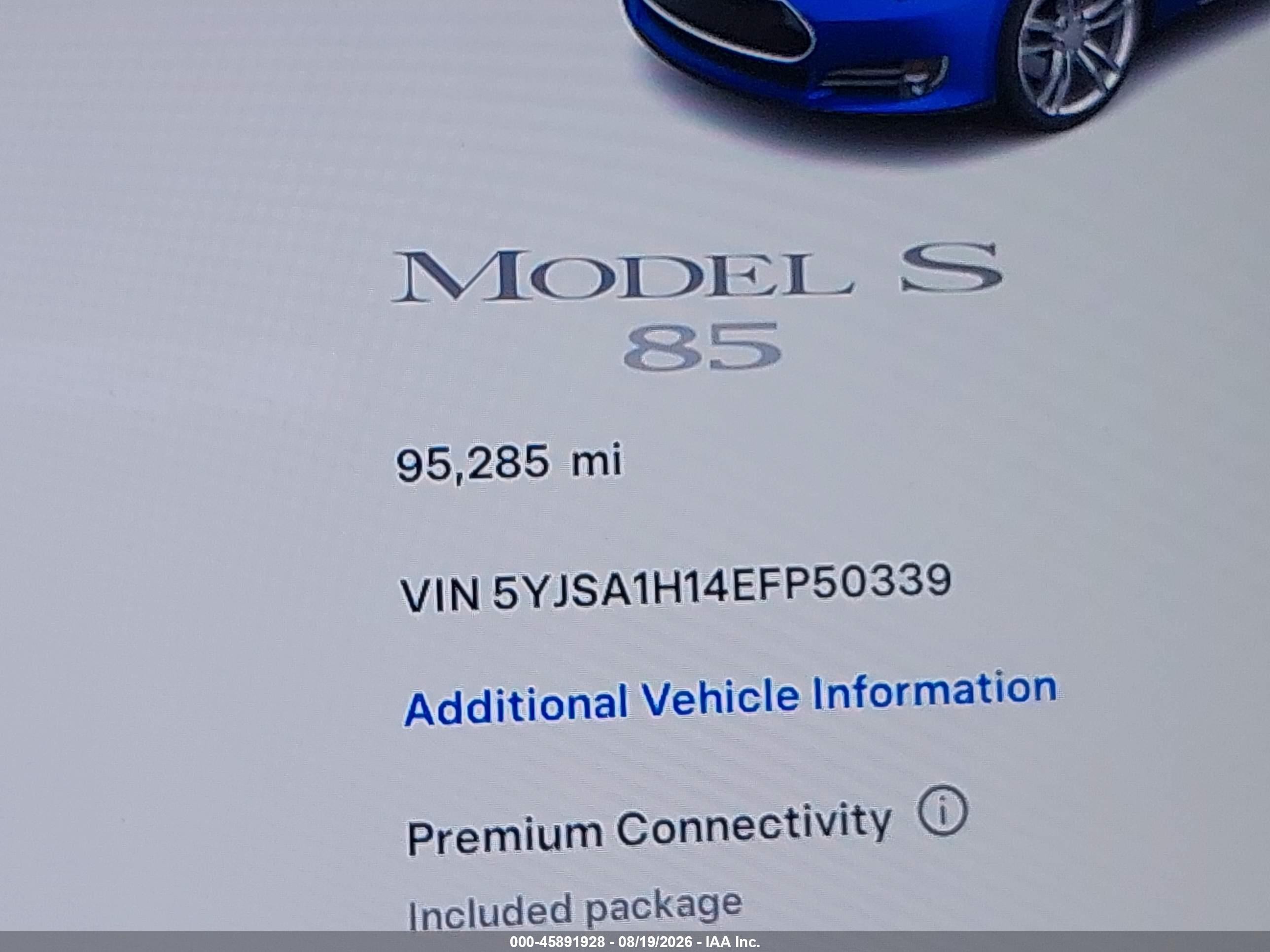 2014 Tesla Model S P85 Dark Blue vin: 5YJSA1H14EFP50339