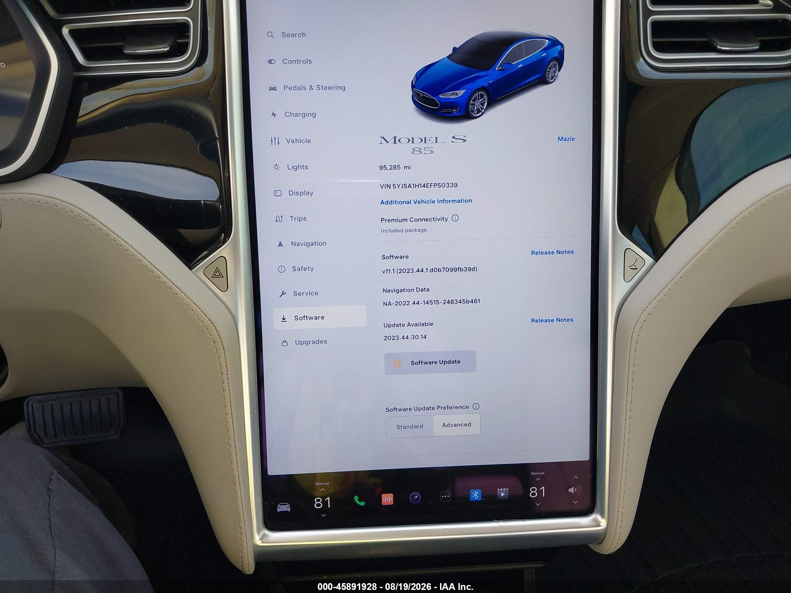 2014 Tesla Model S P85 Dark Blue vin: 5YJSA1H14EFP50339