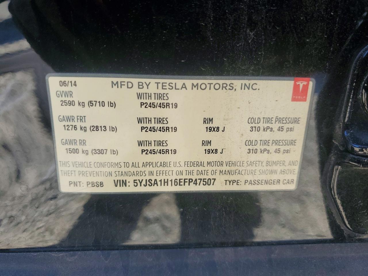 2014 Tesla Model S Black vin: 5YJSA1H16EFP47507