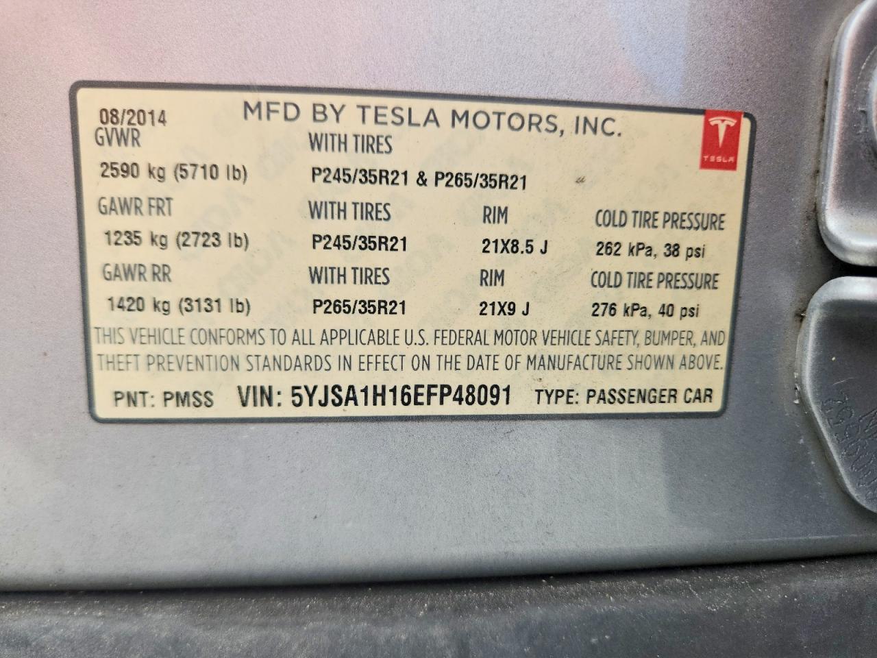 2014 Tesla Model S Silver vin: 5YJSA1H16EFP48091