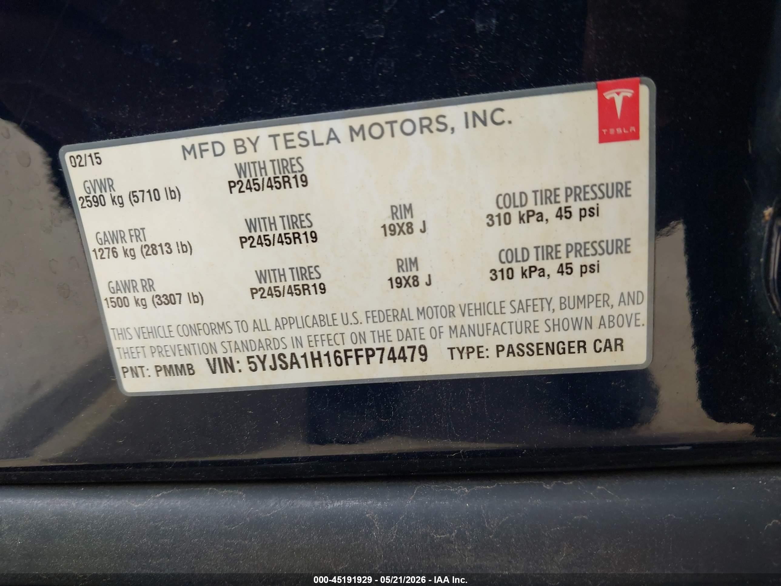 2015 Tesla Model S 60/70/85 Blue vin: 5YJSA1H16FFP74479