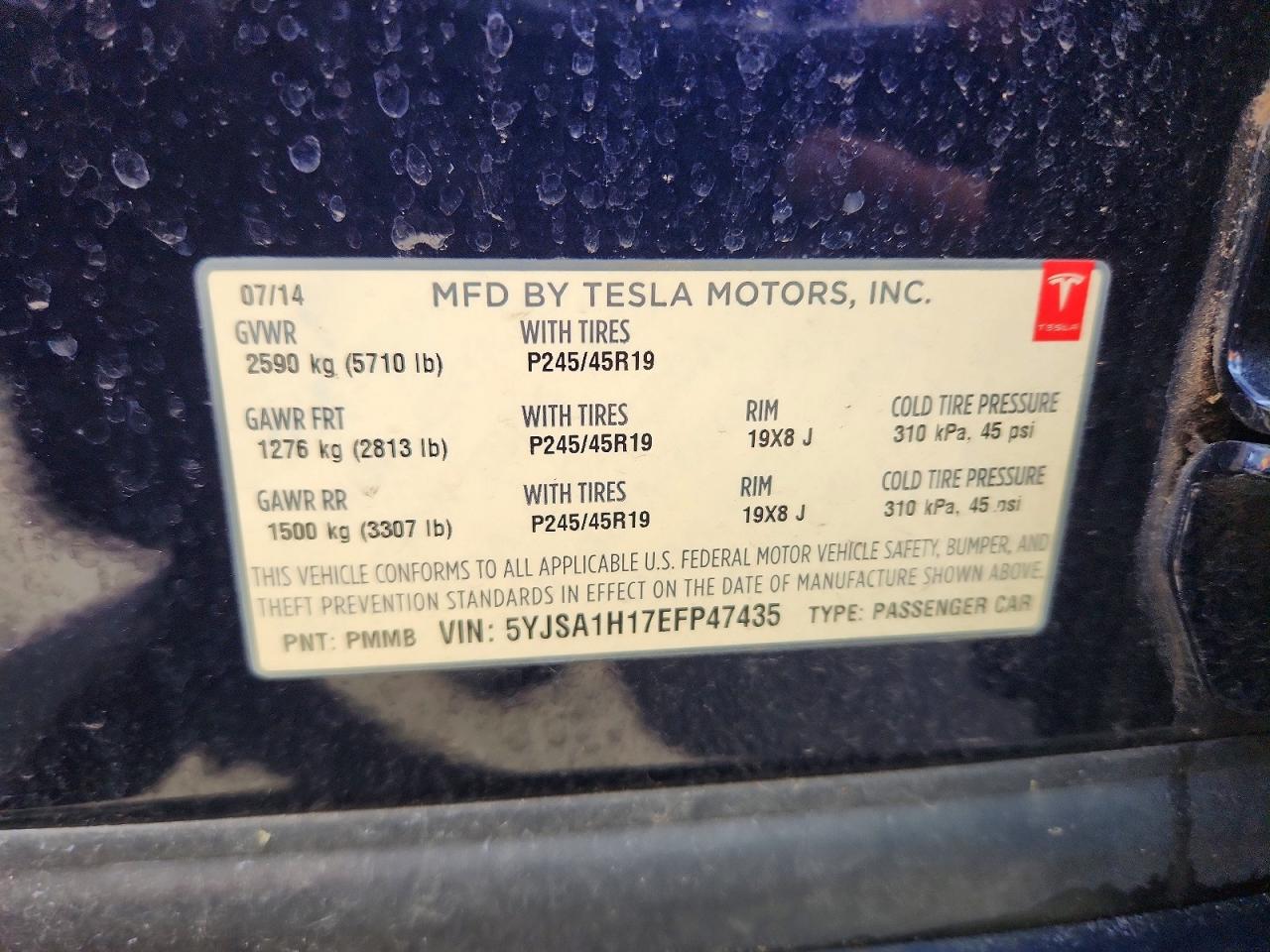 2014 Tesla Model S Blue vin: 5YJSA1H17EFP47435