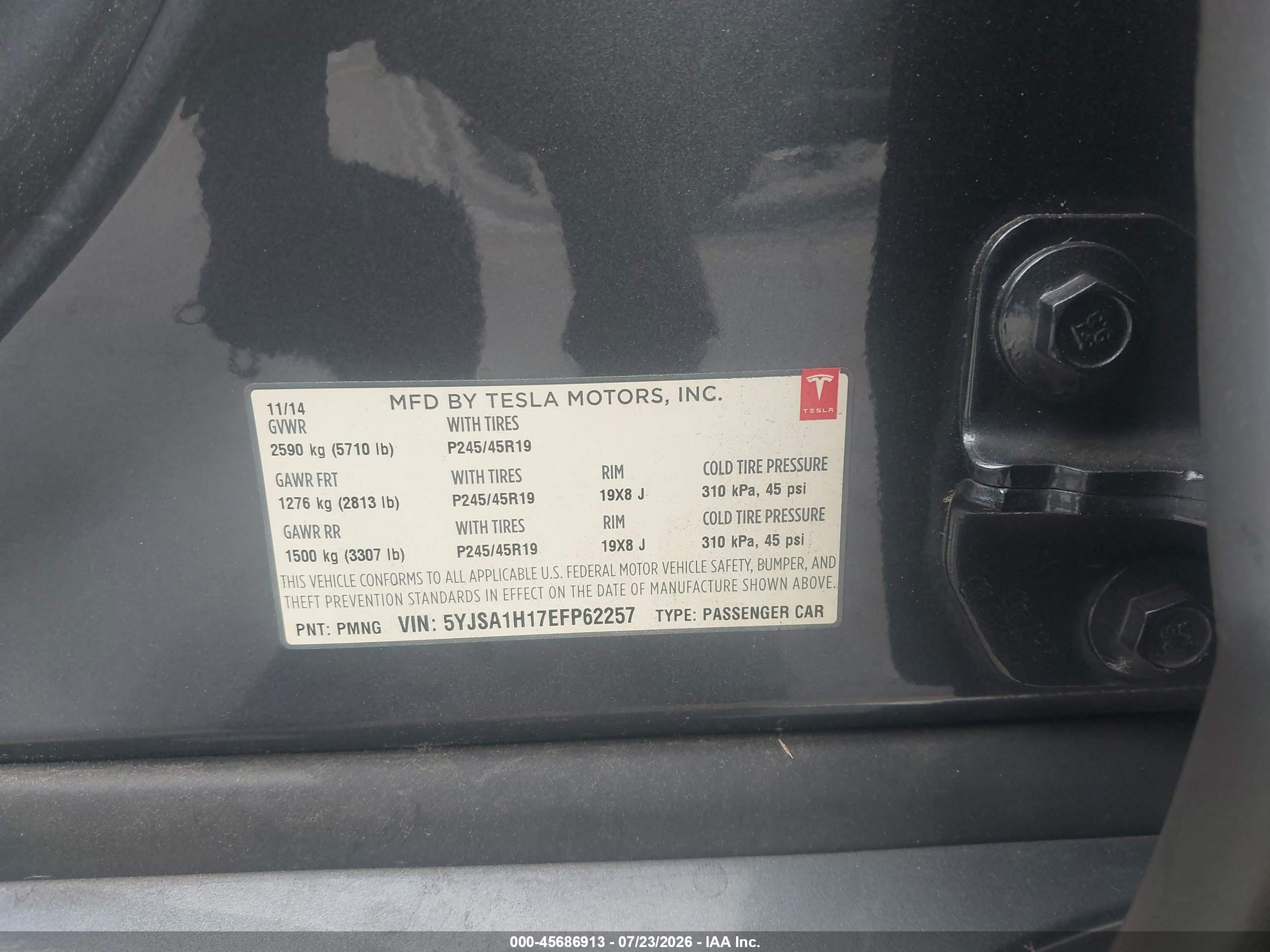 2014 Tesla Model S P85 Gray vin: 5YJSA1H17EFP62257