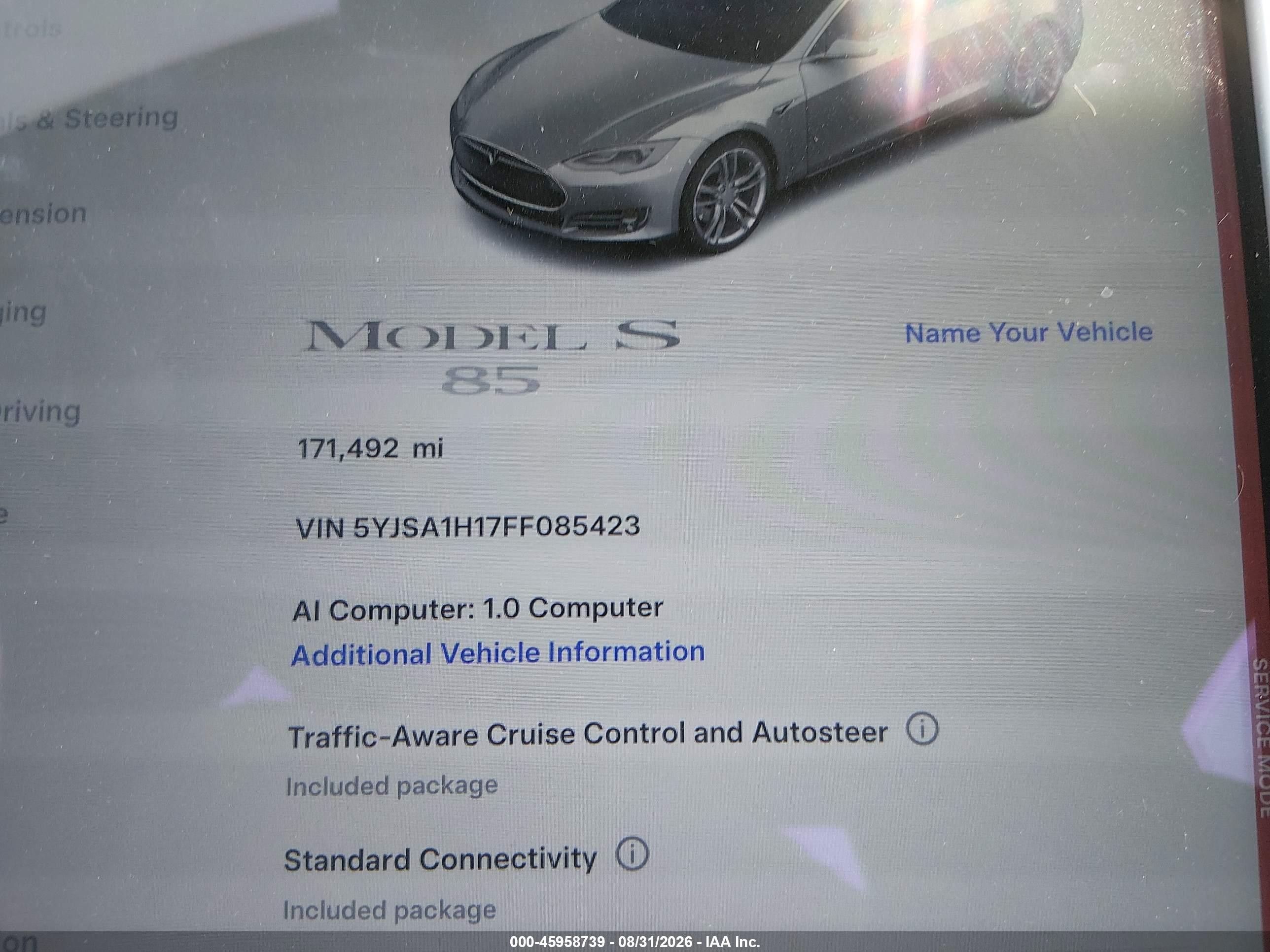2015 Tesla Model S 60/70/85 Silver vin: 5YJSA1H17FF085423