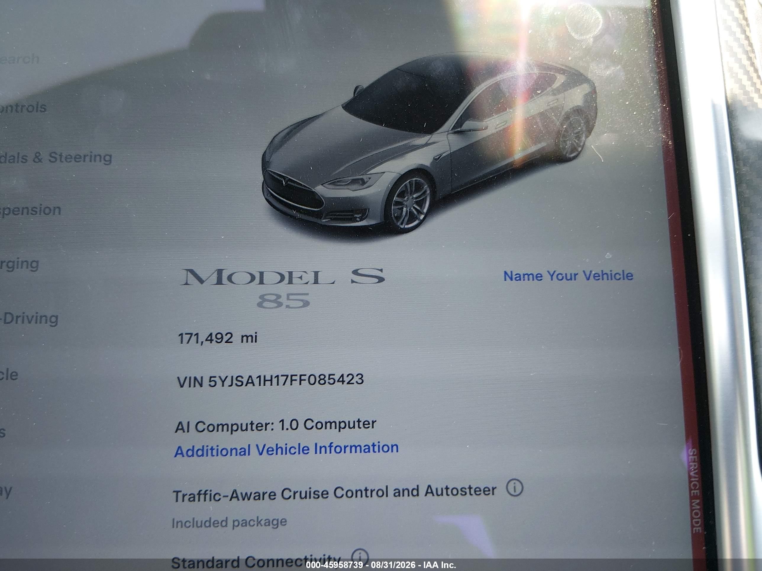 2015 Tesla Model S 60/70/85 Silver vin: 5YJSA1H17FF085423